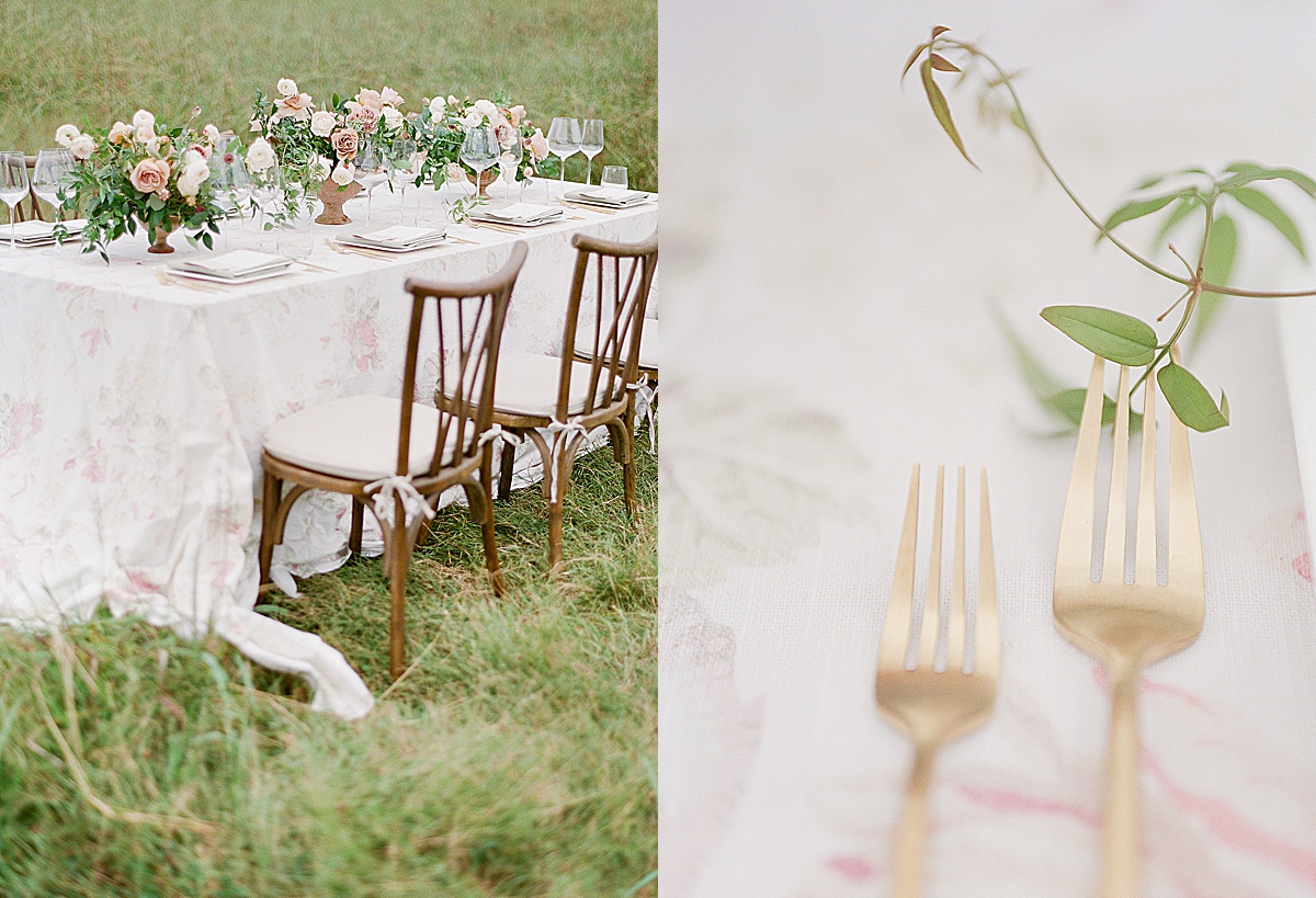 Romantic Wedding Reception Table and Detail of Forks Photos