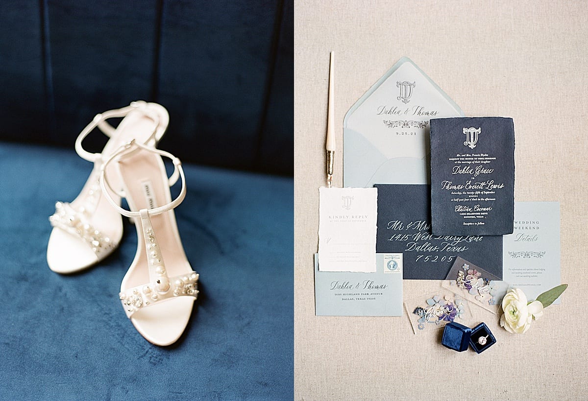 Wedding Details Brides Shoes and Invitation Suite Photos