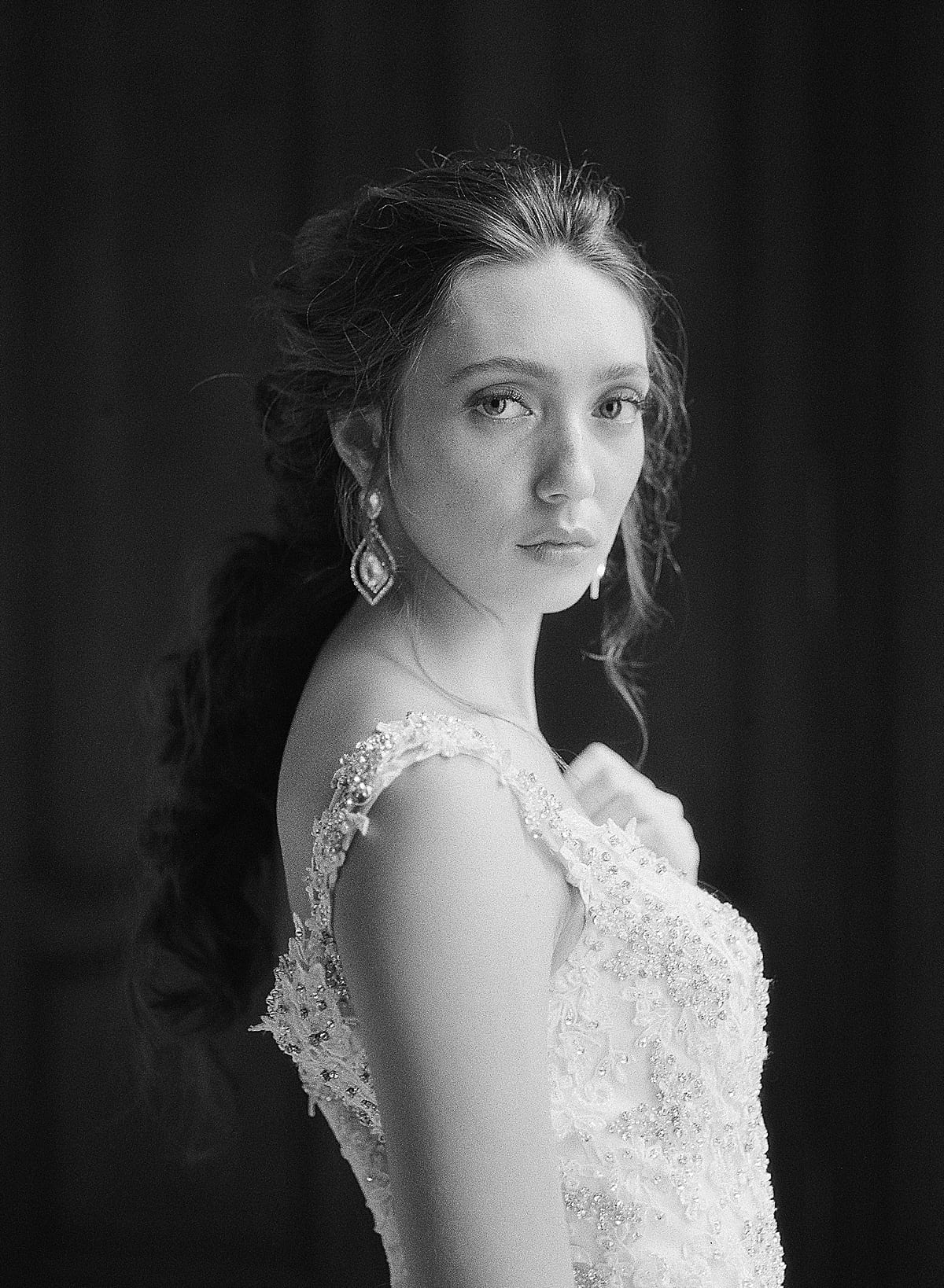 Black and White of Bride Looking at Camera Photo