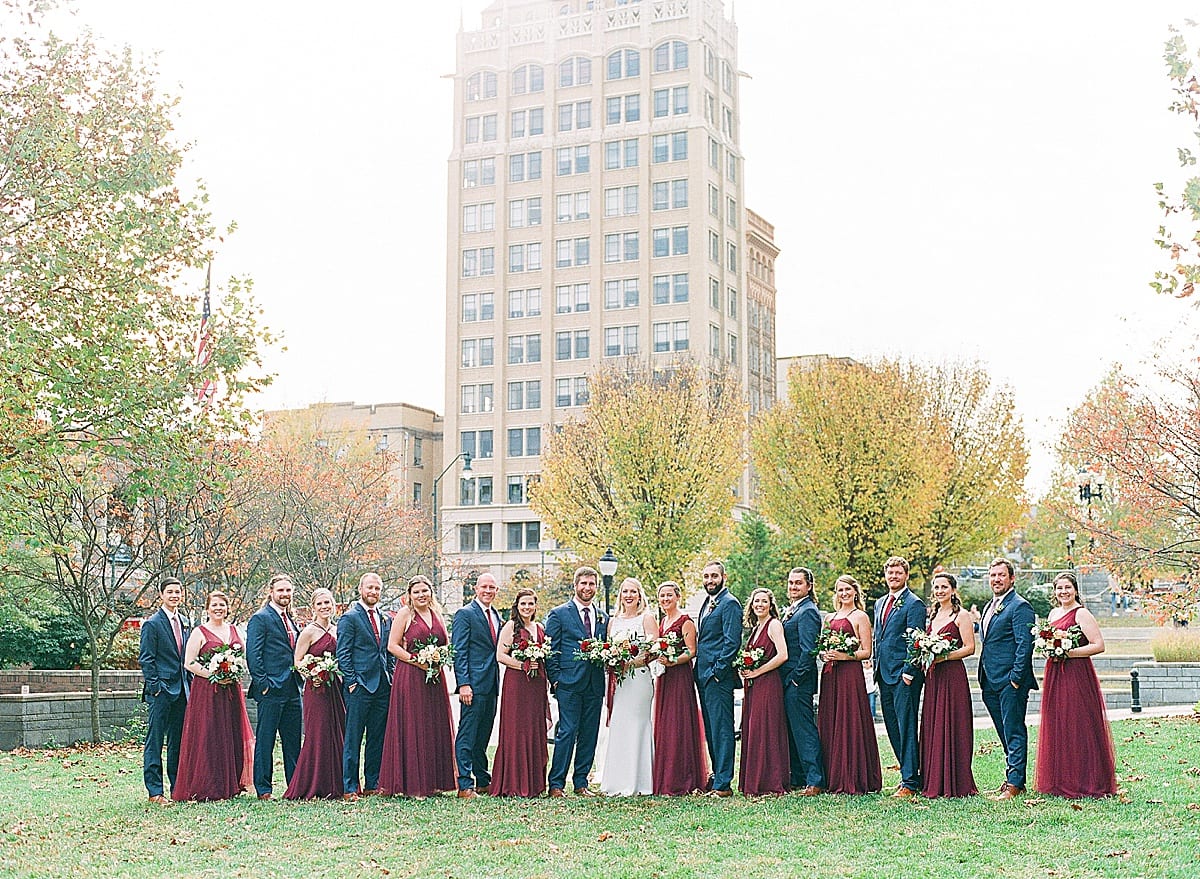 Bride and Groom with Bridal Party in Downtown Asheville Photo