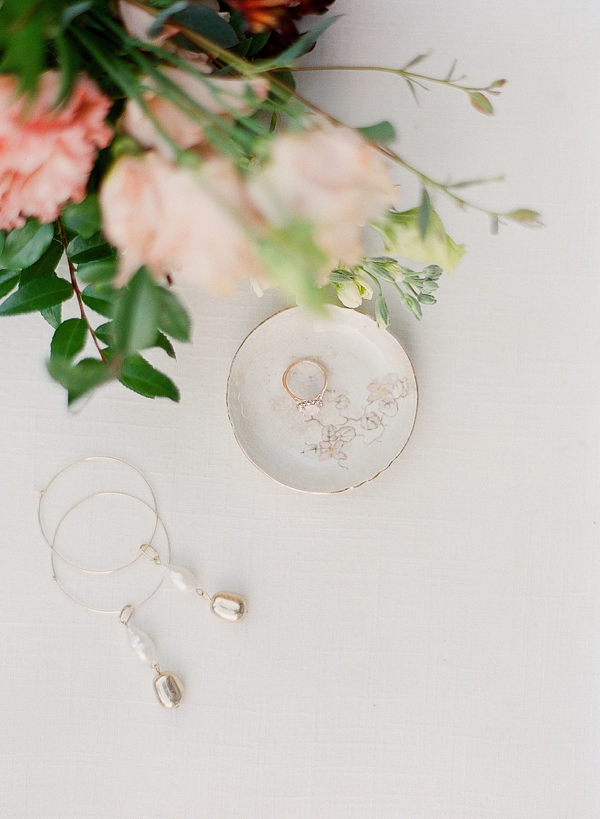 Asheville Elopement Brides Ring and Earrings and Bouquet Detail Photo