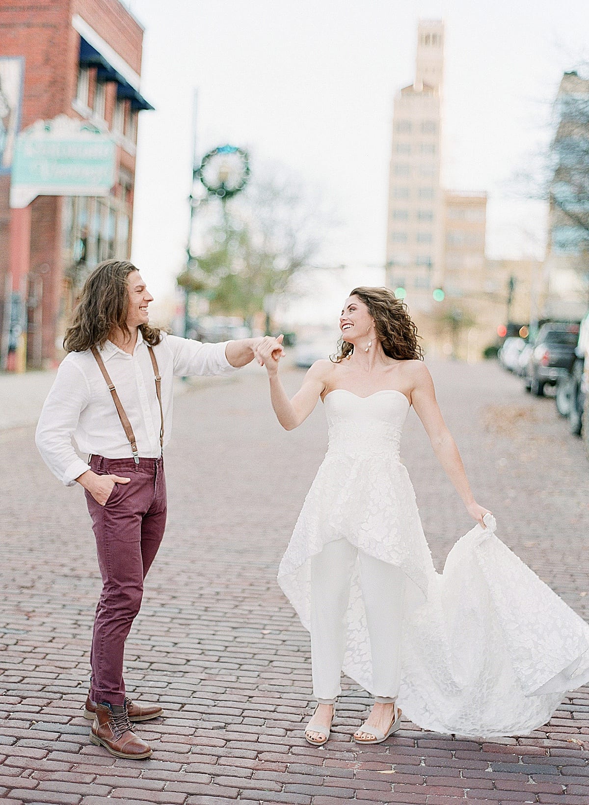 Asheville Elopement Couple Dancing in the Street Photo