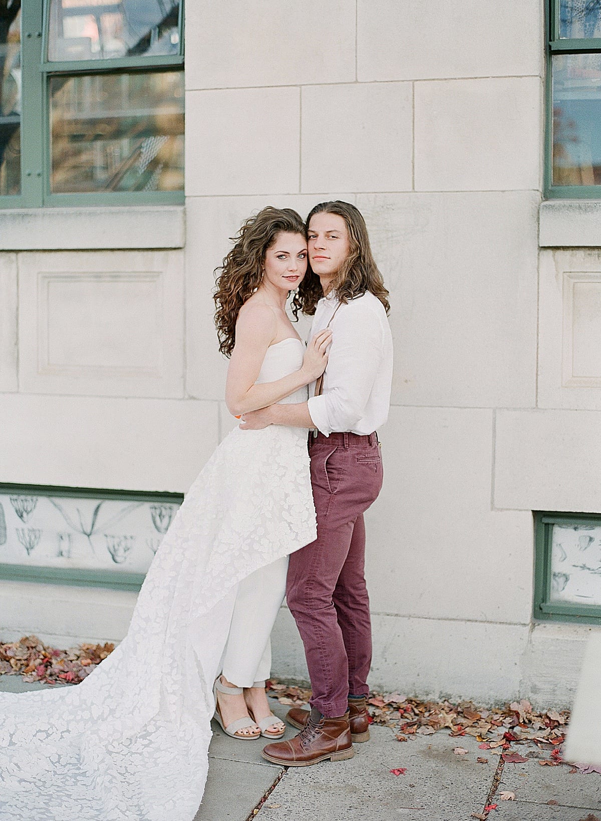 Asheville Elopement Bride and Groom Hugging and Looking at Camera Photo