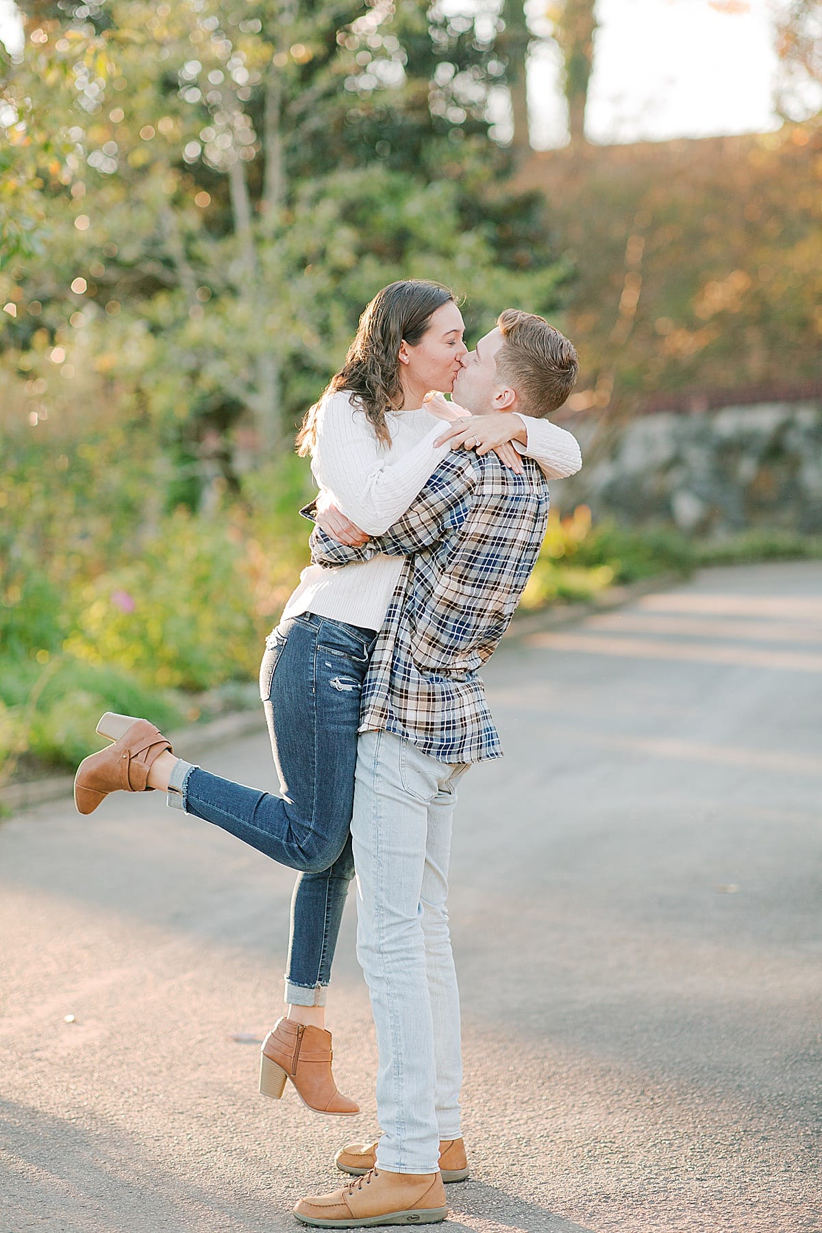 Biltmore House Engagement Session Couple Kissing in The Garden Photo