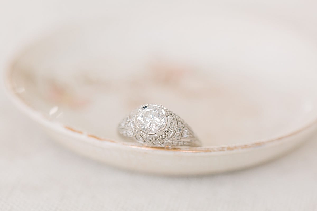 Estate Platinum Engagement Ring with hand engraving and filigree Photo