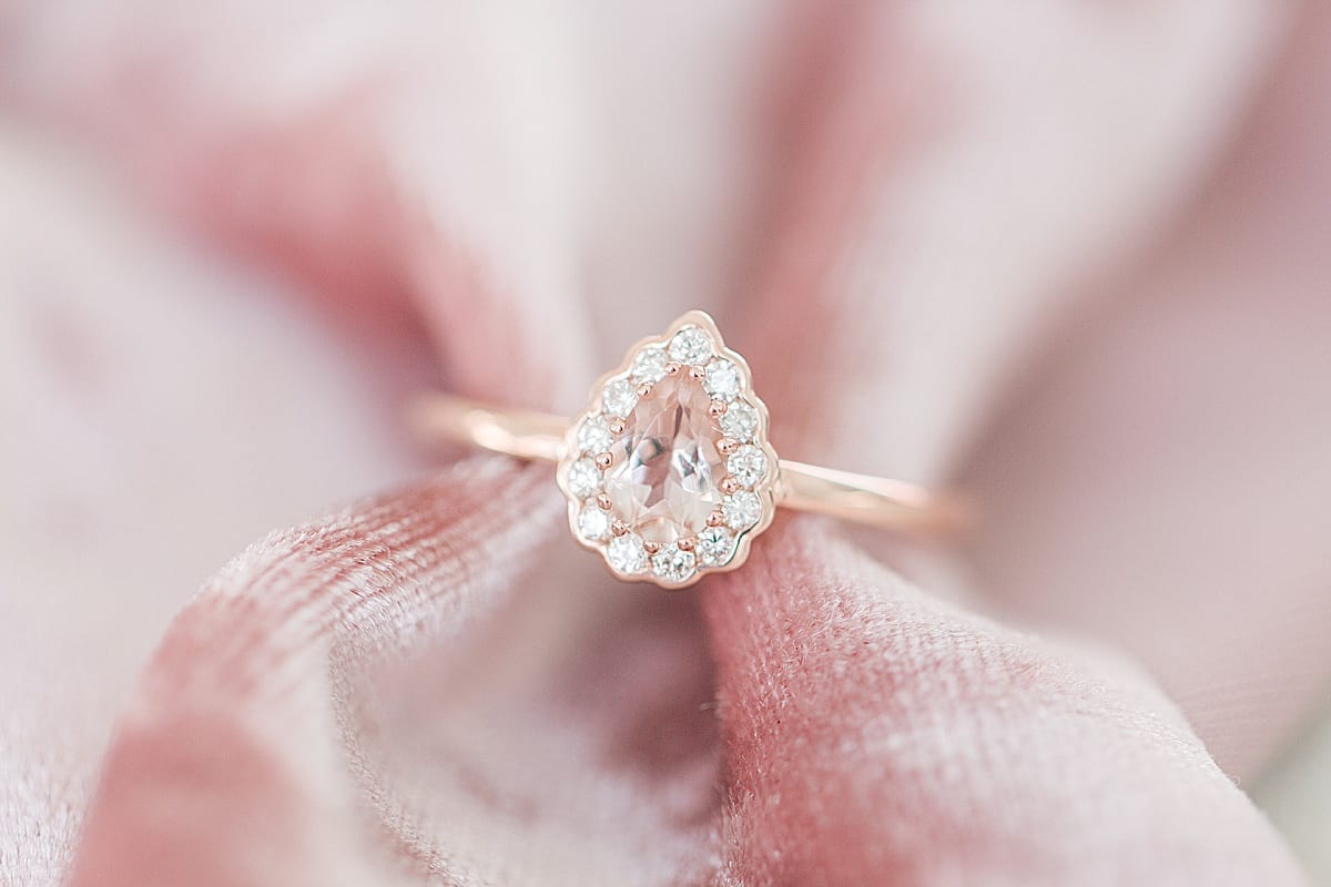 morganite pink-colored pear shape engagement ring photo