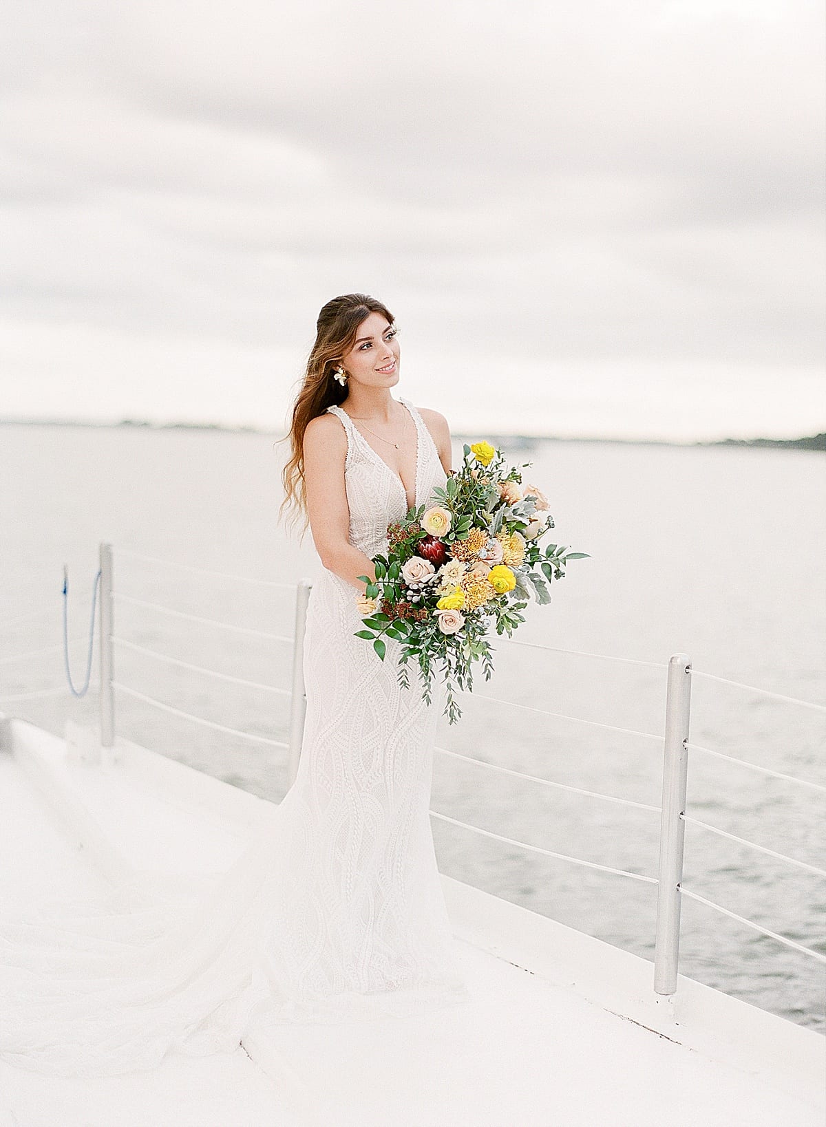 Hilton Head South Carolina Wedding Bride Holding Bouquet on Sailboat Photo