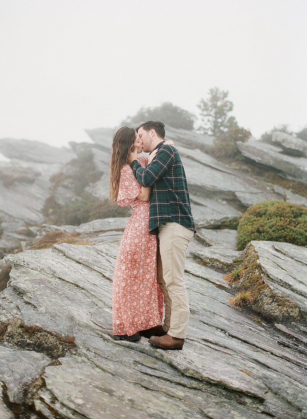 Couple on Rock in Linville Gorge Kissing Photo