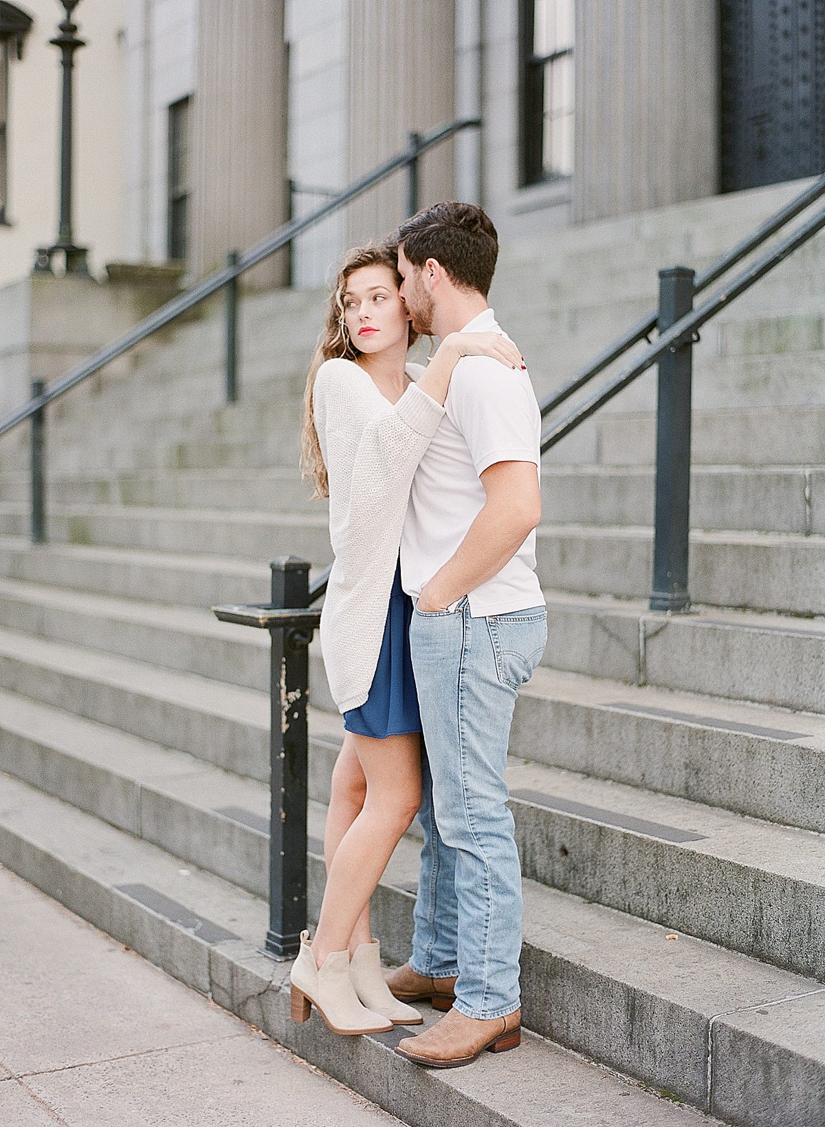 Couple Hugging on Stairs in Historic Savannah Photo