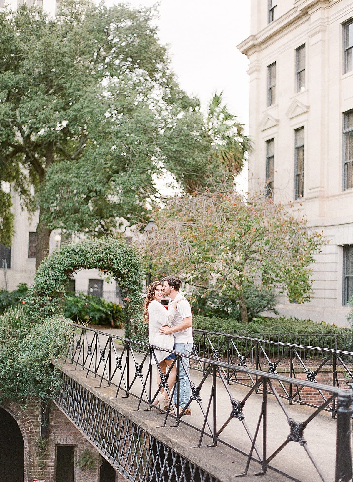 Couple Hugging on Bridge in Historic Savannah Photo