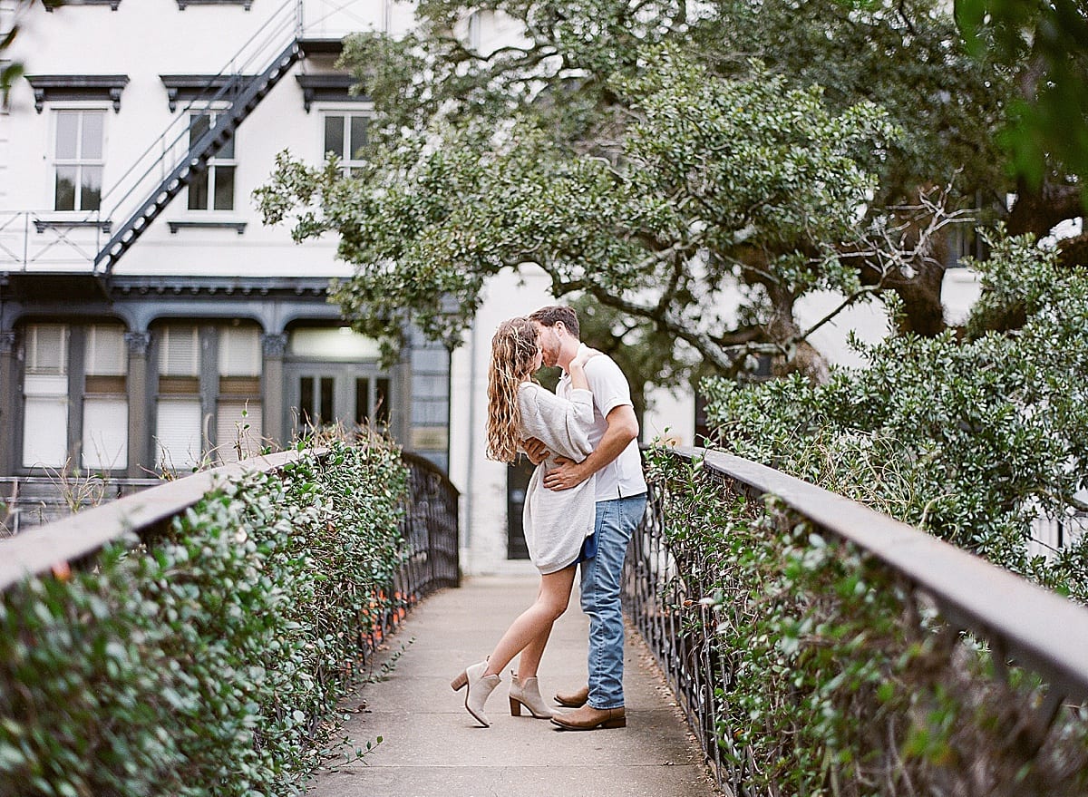 Couple Kissing on Bridge in Historic Savannah Photo