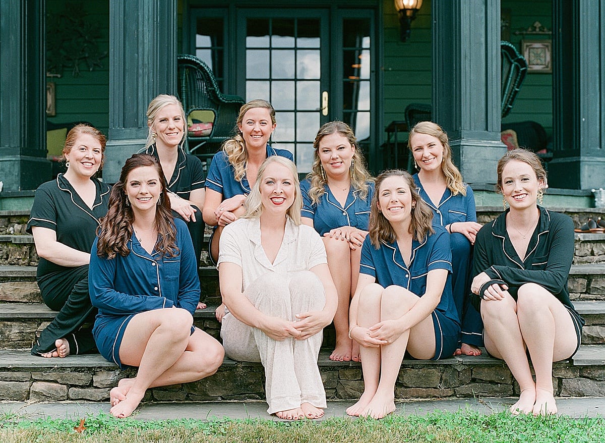 Bride with Bridesmaids on Steps in PJS photo