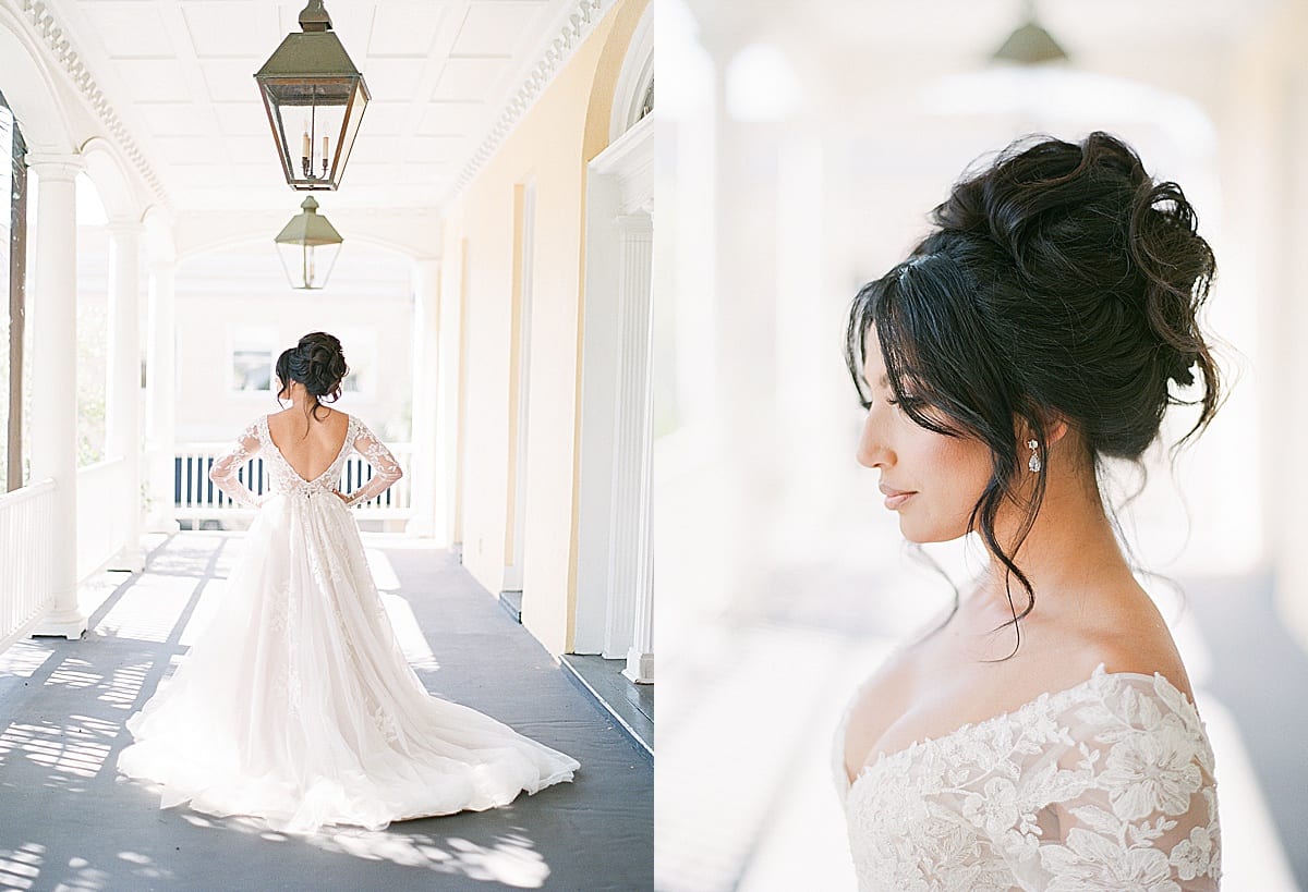 Back of Bridal Gown and Side Profile of Bride Photos