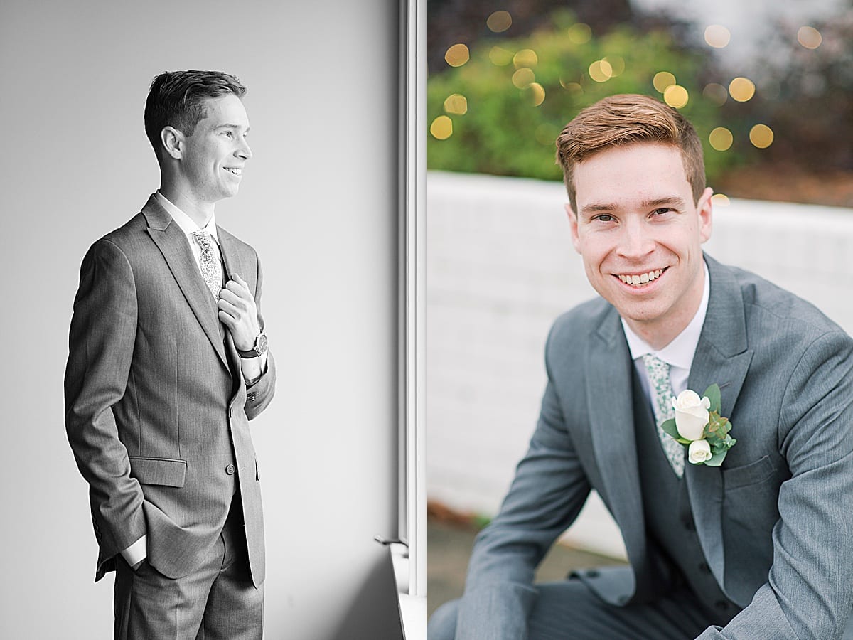 Black and White of Groom and Color of Groom Smiling Photos
