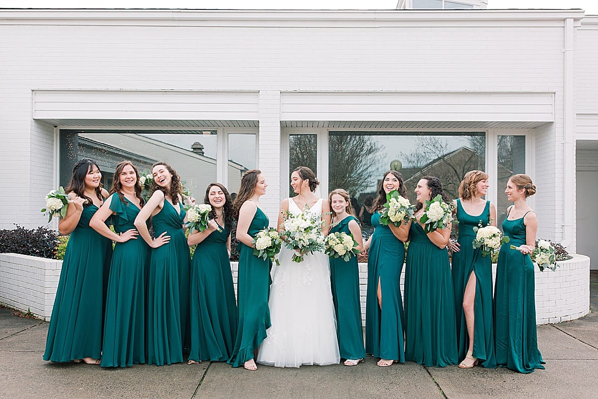 Bridal Party in Emerald Green Dresses Photo