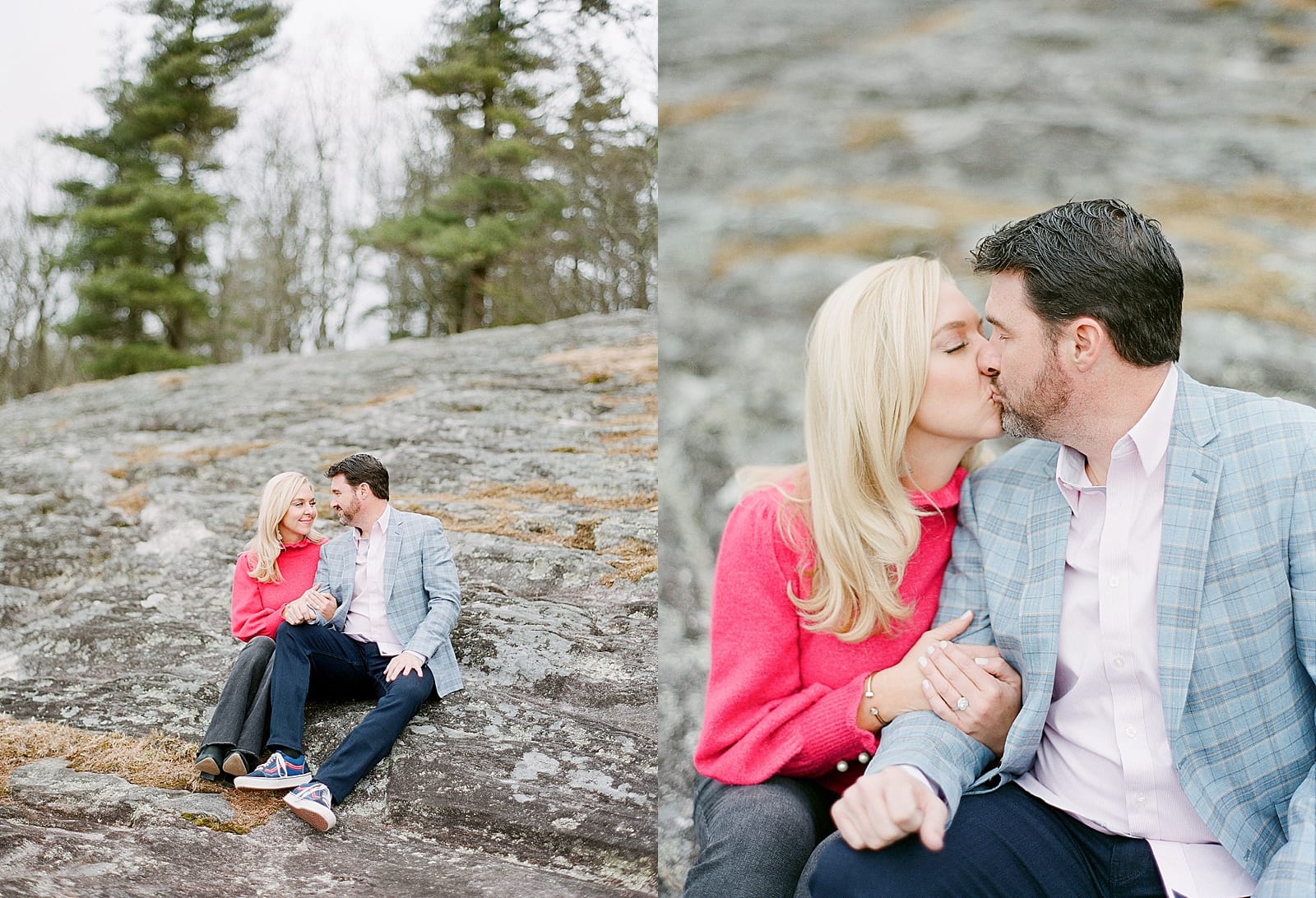 Couple Smiling and Kissing at Sunset Rock in Highlands North Carolina Photos