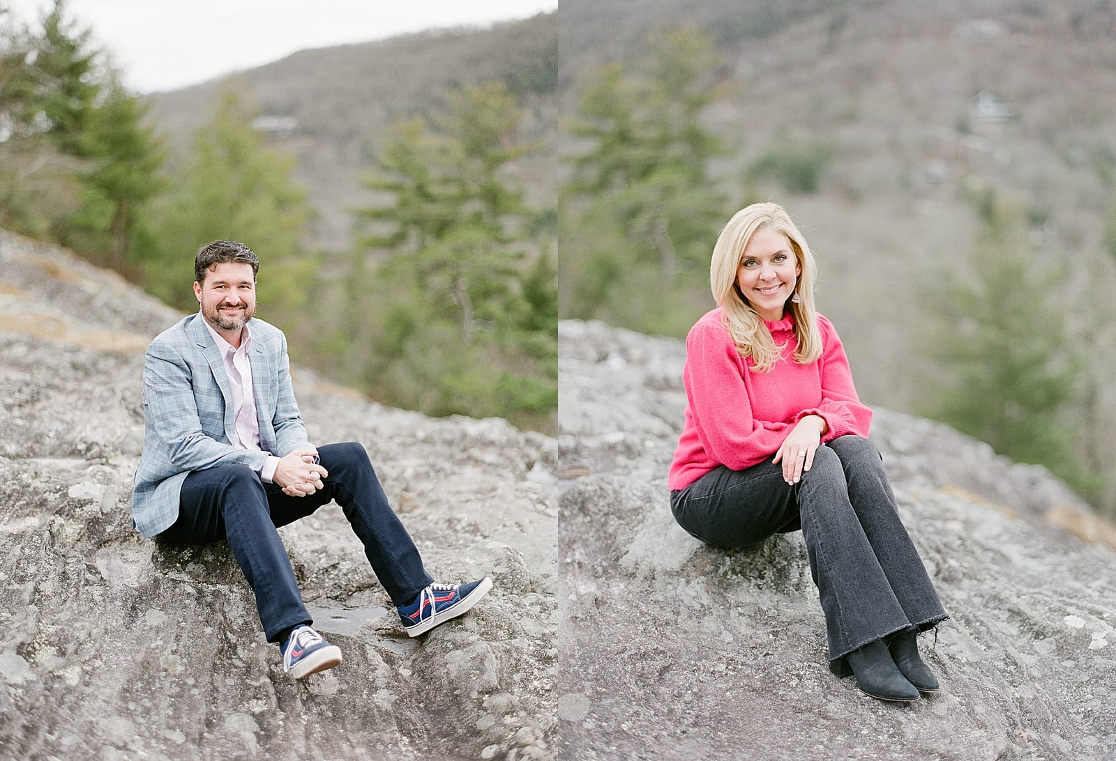 Couple Sitting on Sunset Rock in Highlands NC photos