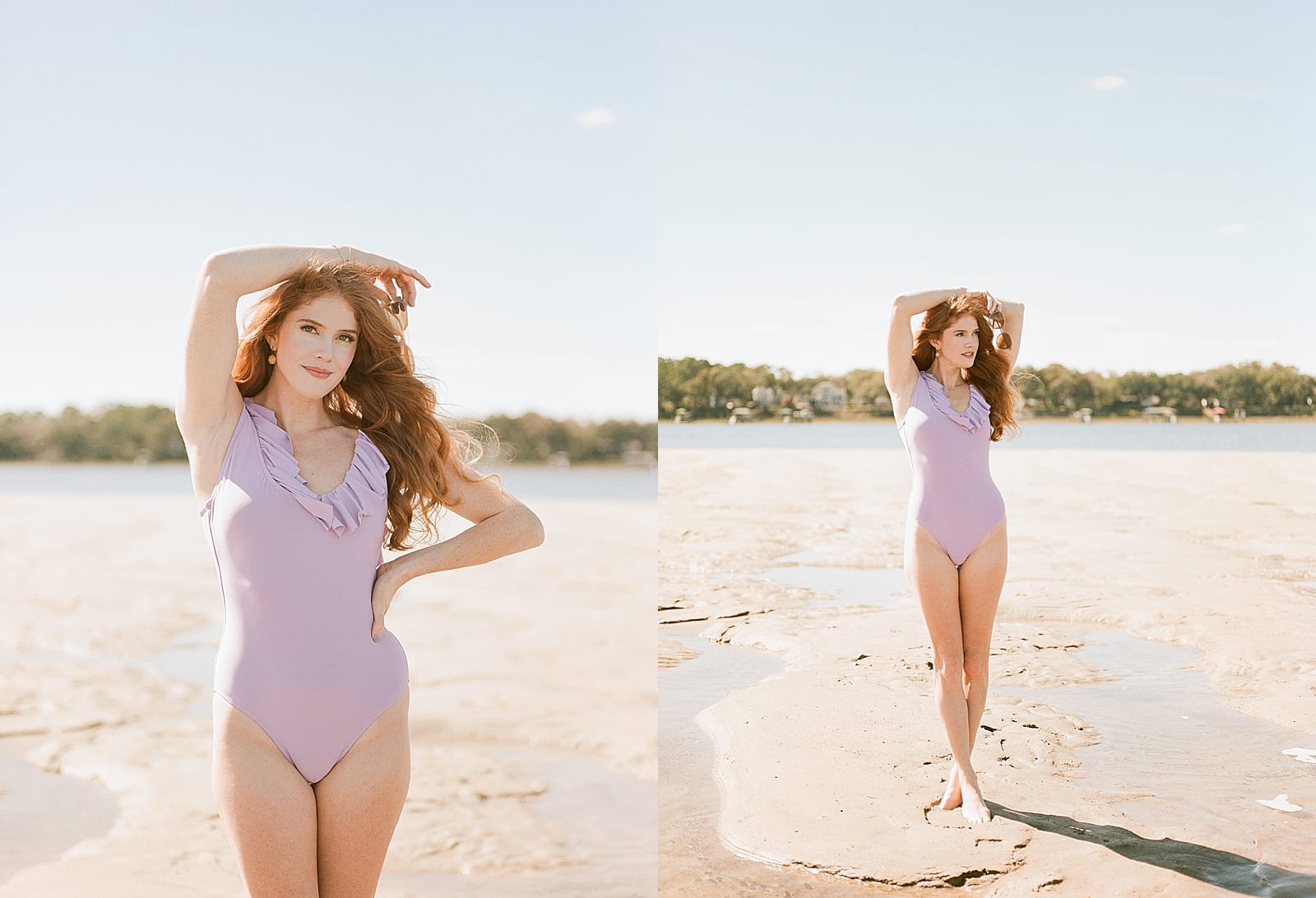 Beaufort SC Girl on Beach in Purple Swimsuit Photos