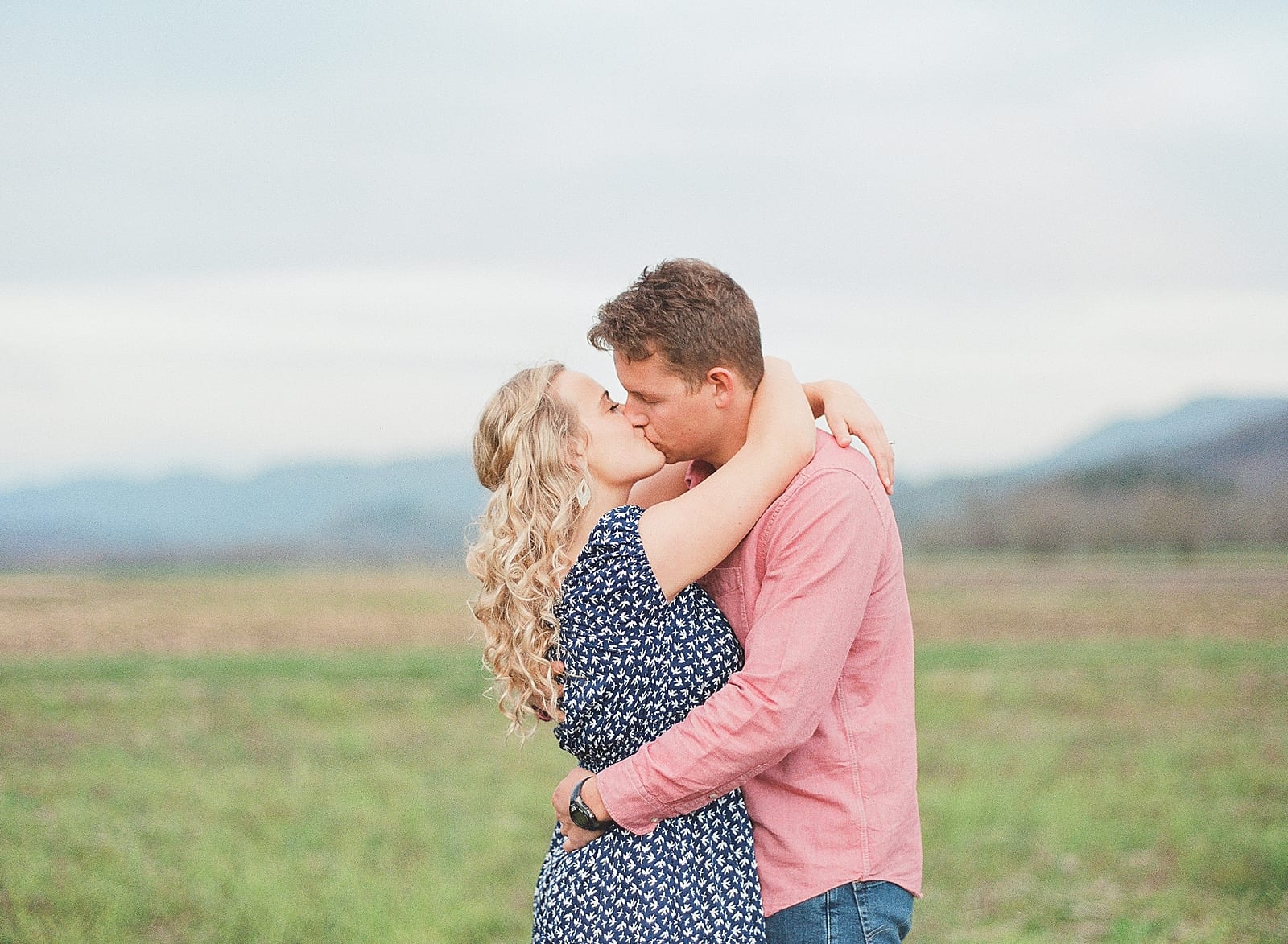 couple kissing in North Carolina Mountains Field Photo