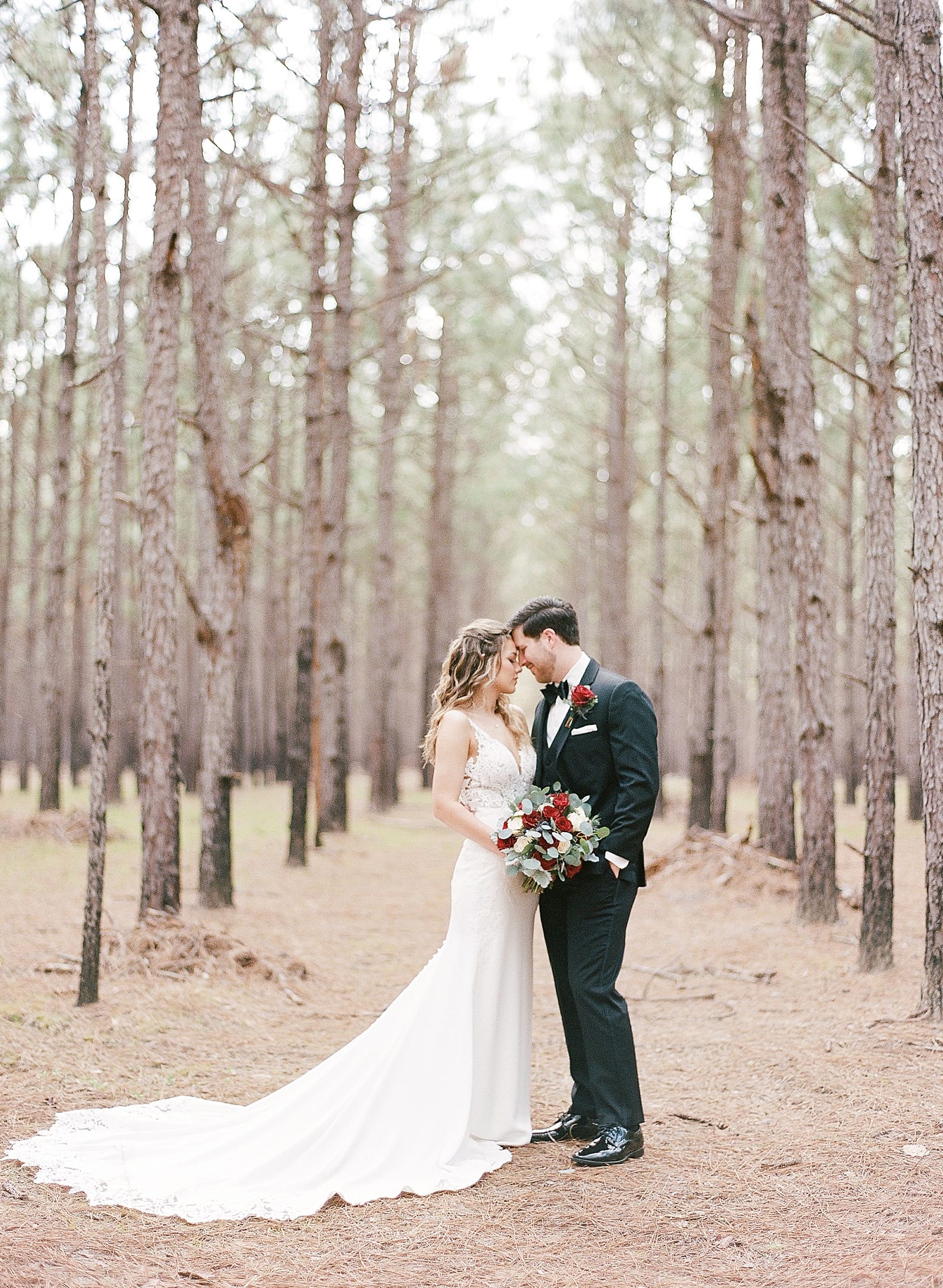 Savannah GA Wedding Photographer Bride and Groom in Pine Trees Photo