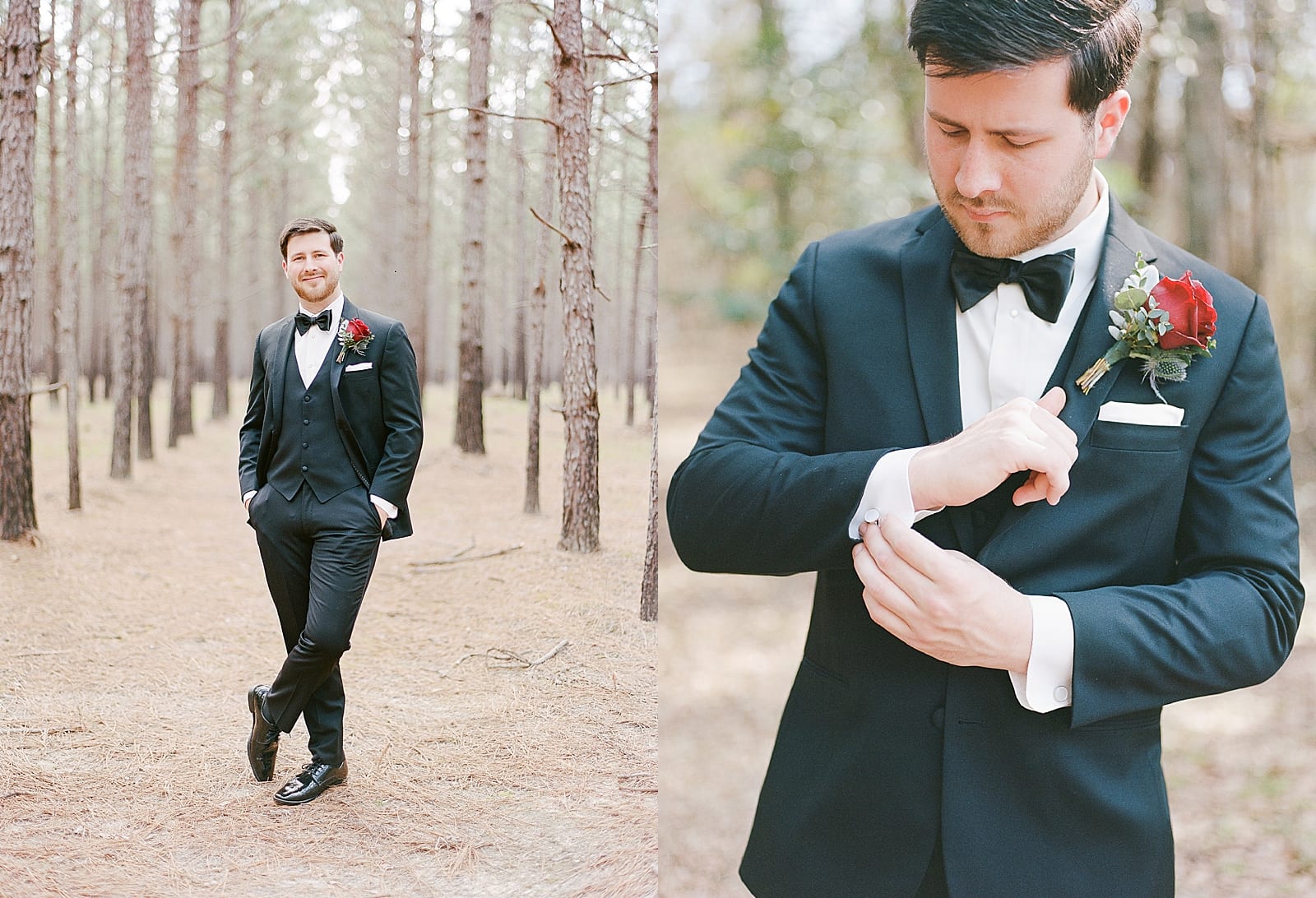 Groom Smiling at Camera and Fixing Cuff Links Photos