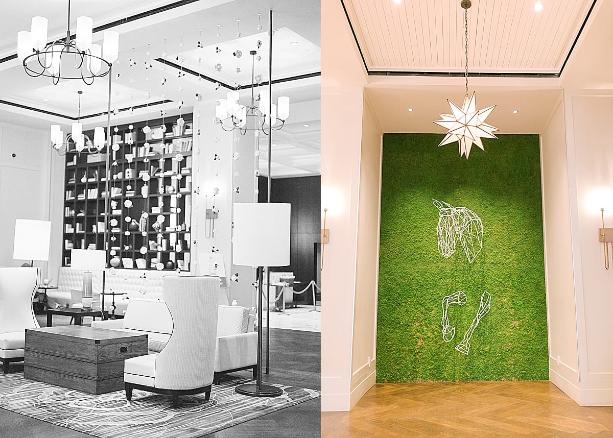 The Hotel at Avalon Black and White of Lobby and Wire Horse Art Installation Photos