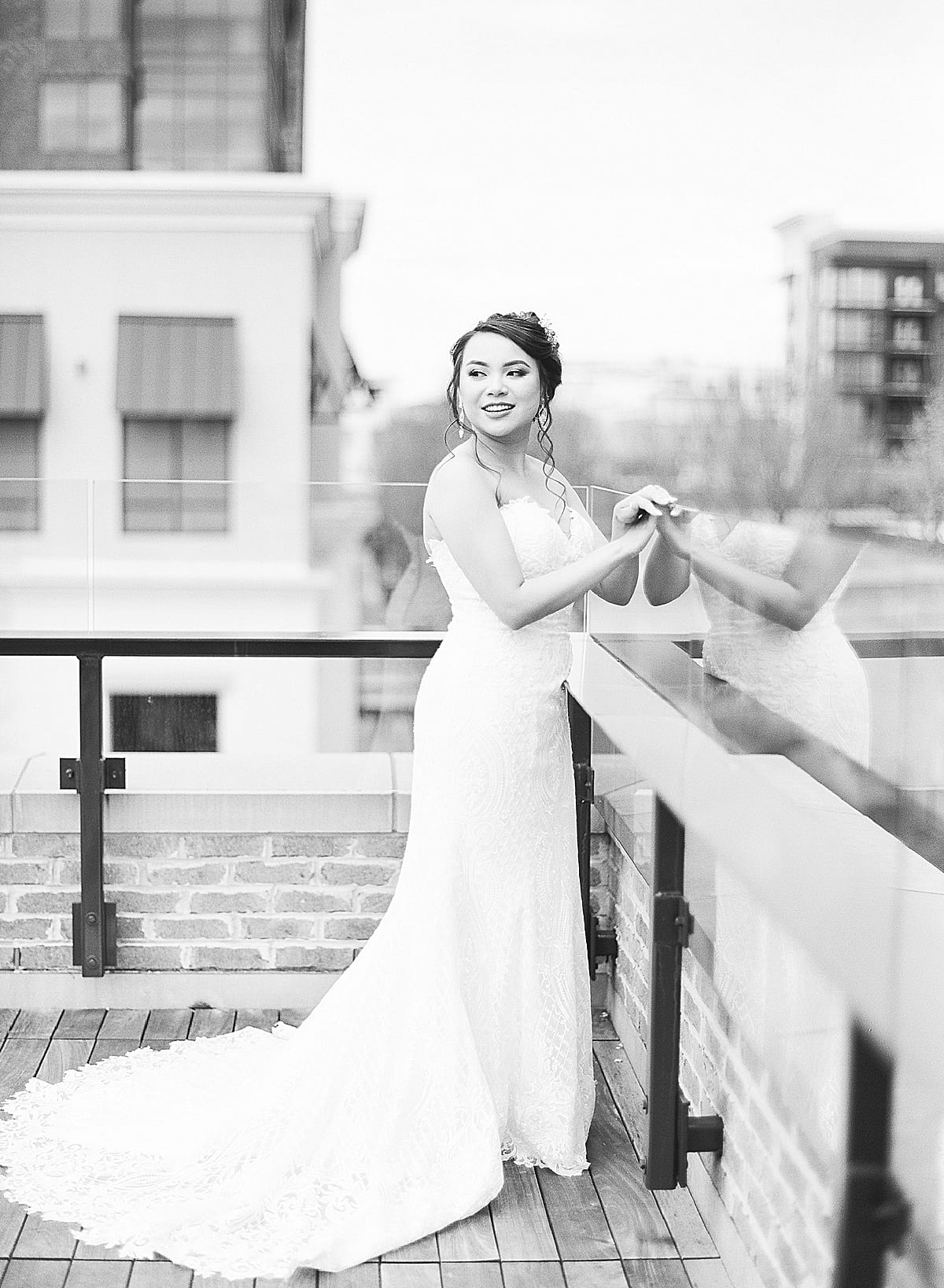 Black and White of Bride on Terrace at The Hotel at Avalon Photo