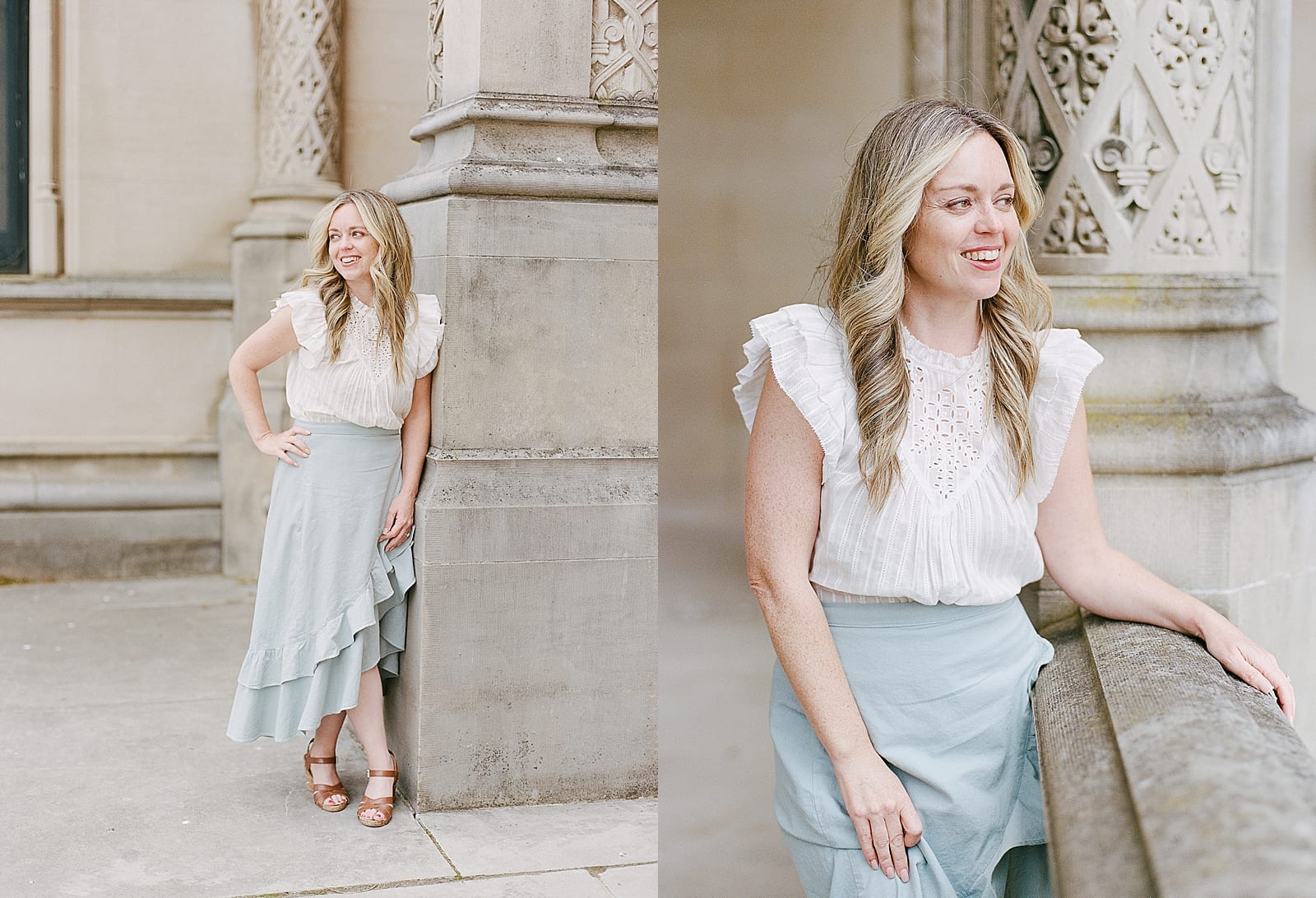 Brand Photography Tara in Blue Skirt and White Shirt Photos