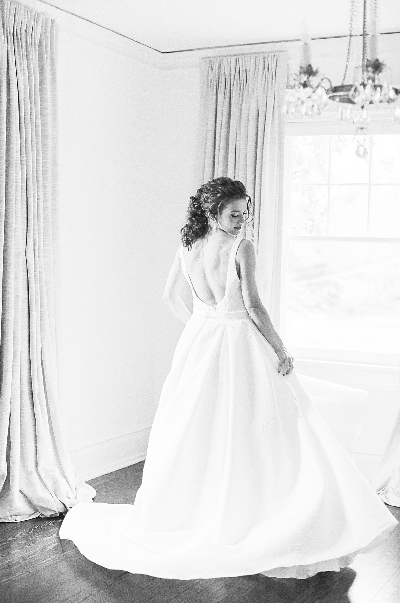 Bridal Portraits Black and White of Bride Twirling Photo
