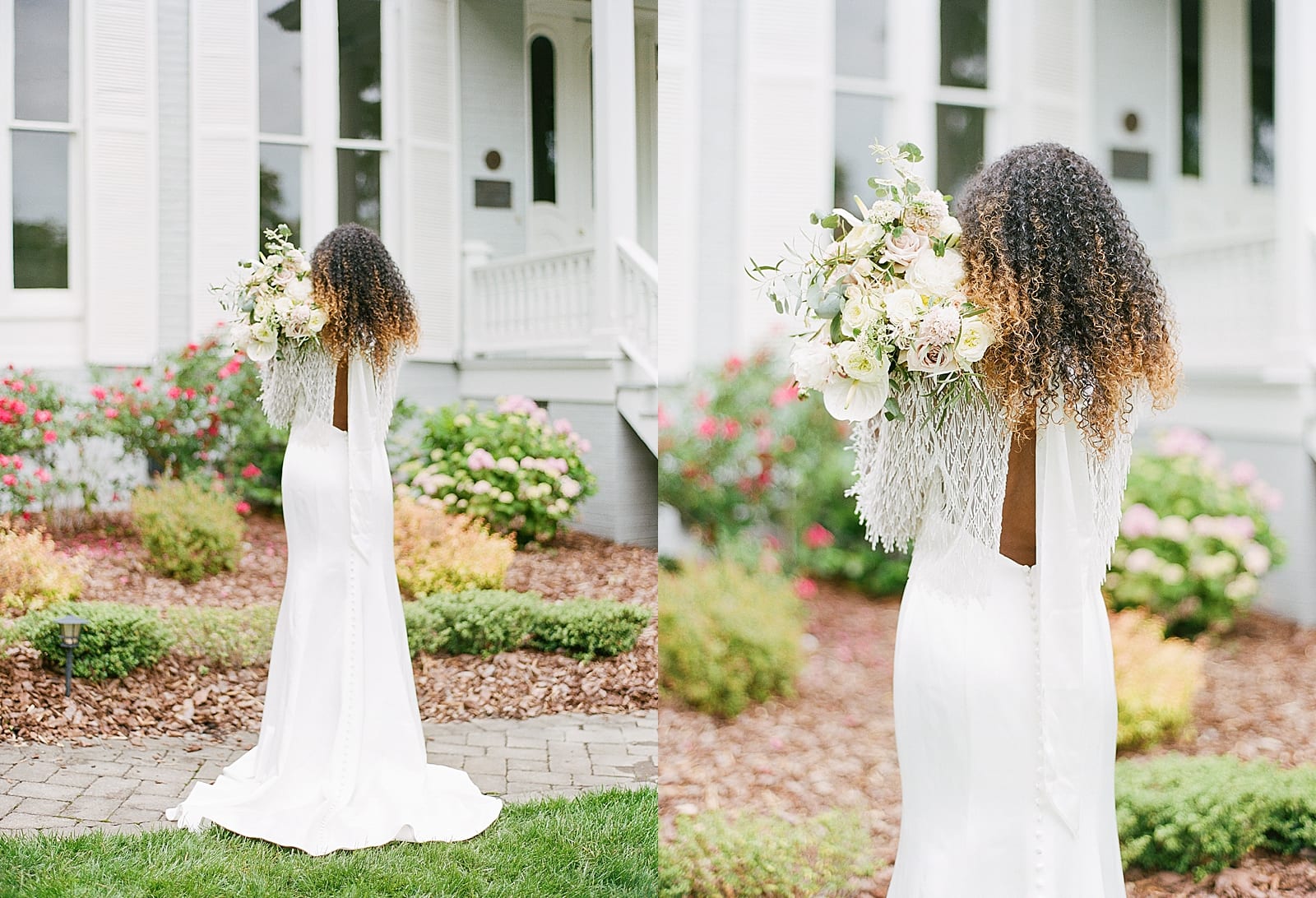 Greensboro NC Wedding Venues Bride With Flowers Over Shoulder Photos