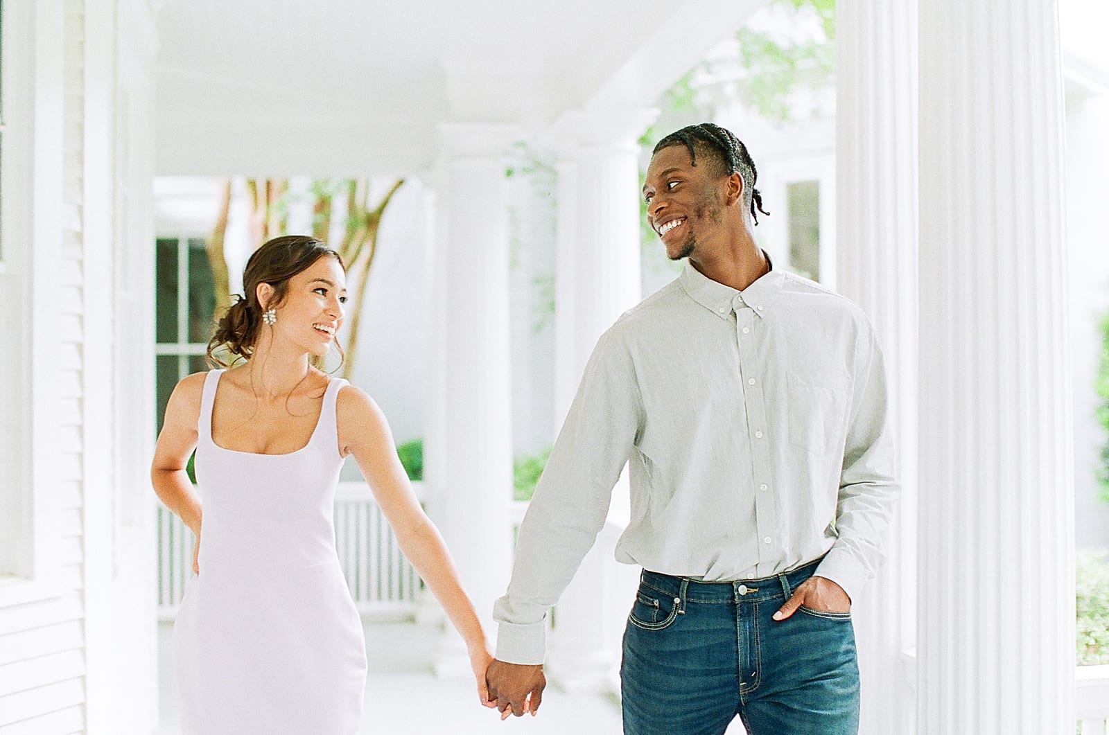 McAlister Leftwich House Engagement Couple Smiling Holding Hands Photo