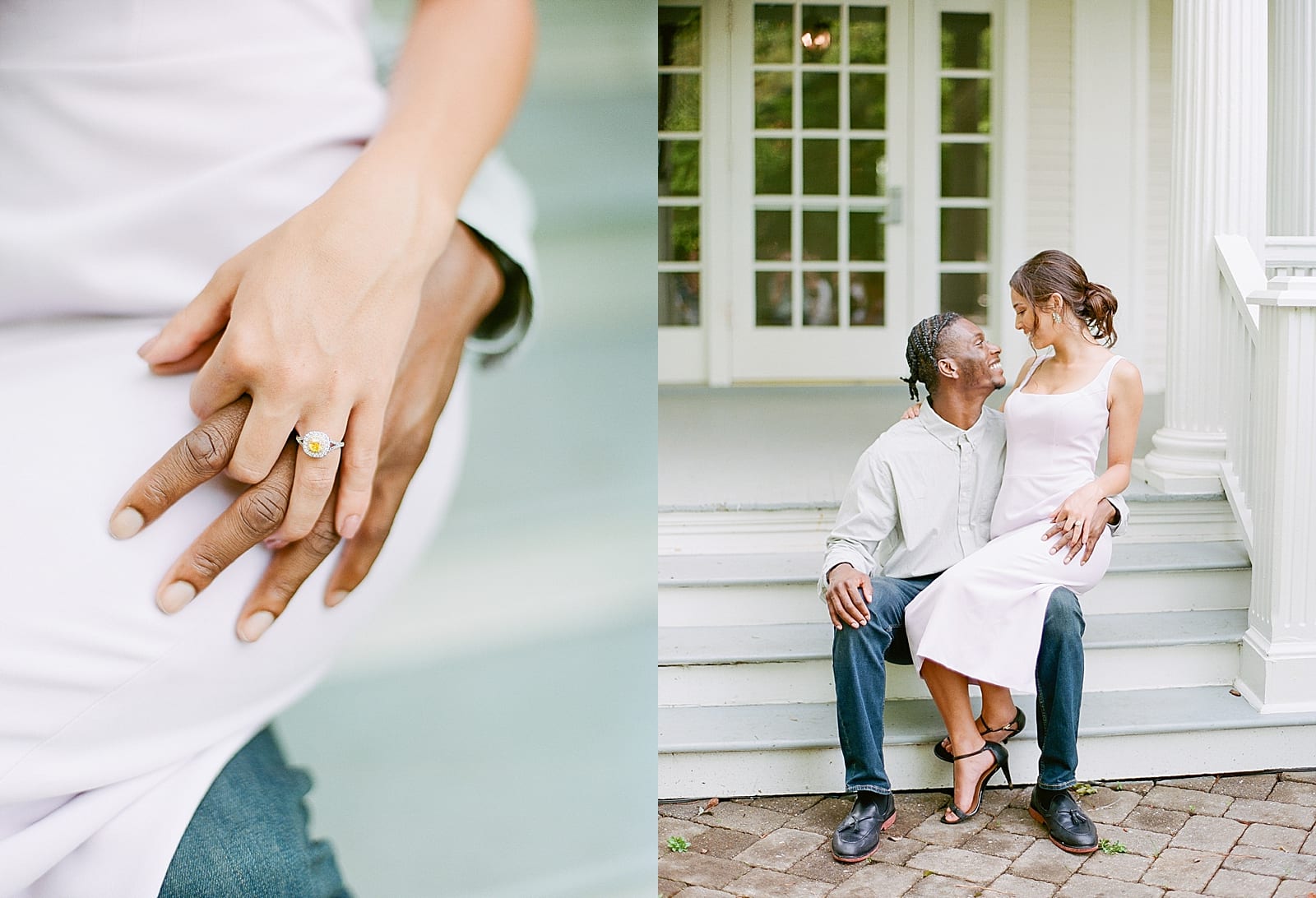 McAlister Leftwich House Engagement Couple Sitting on Porch Photos