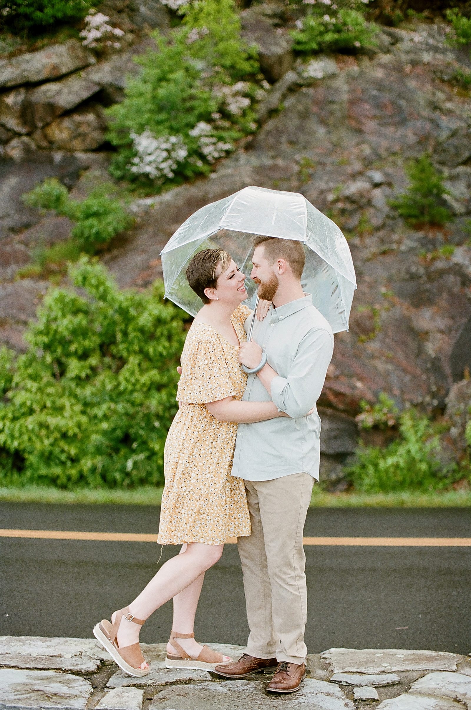 Blue Ridge Parkway North Carolina Couple Hugging under umbrella Photo