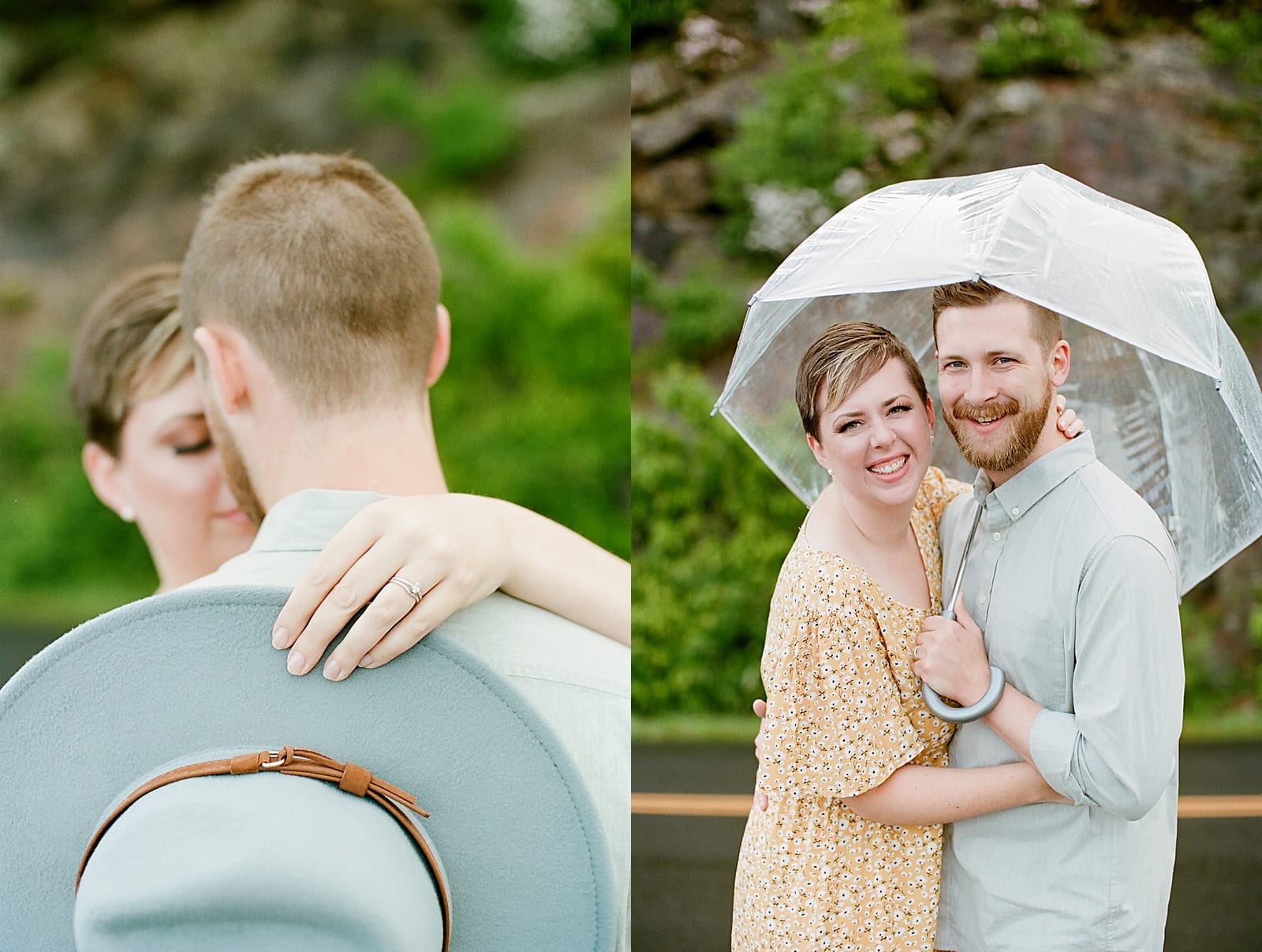 Couple Hugging and Smiling Under Umbrella Photos