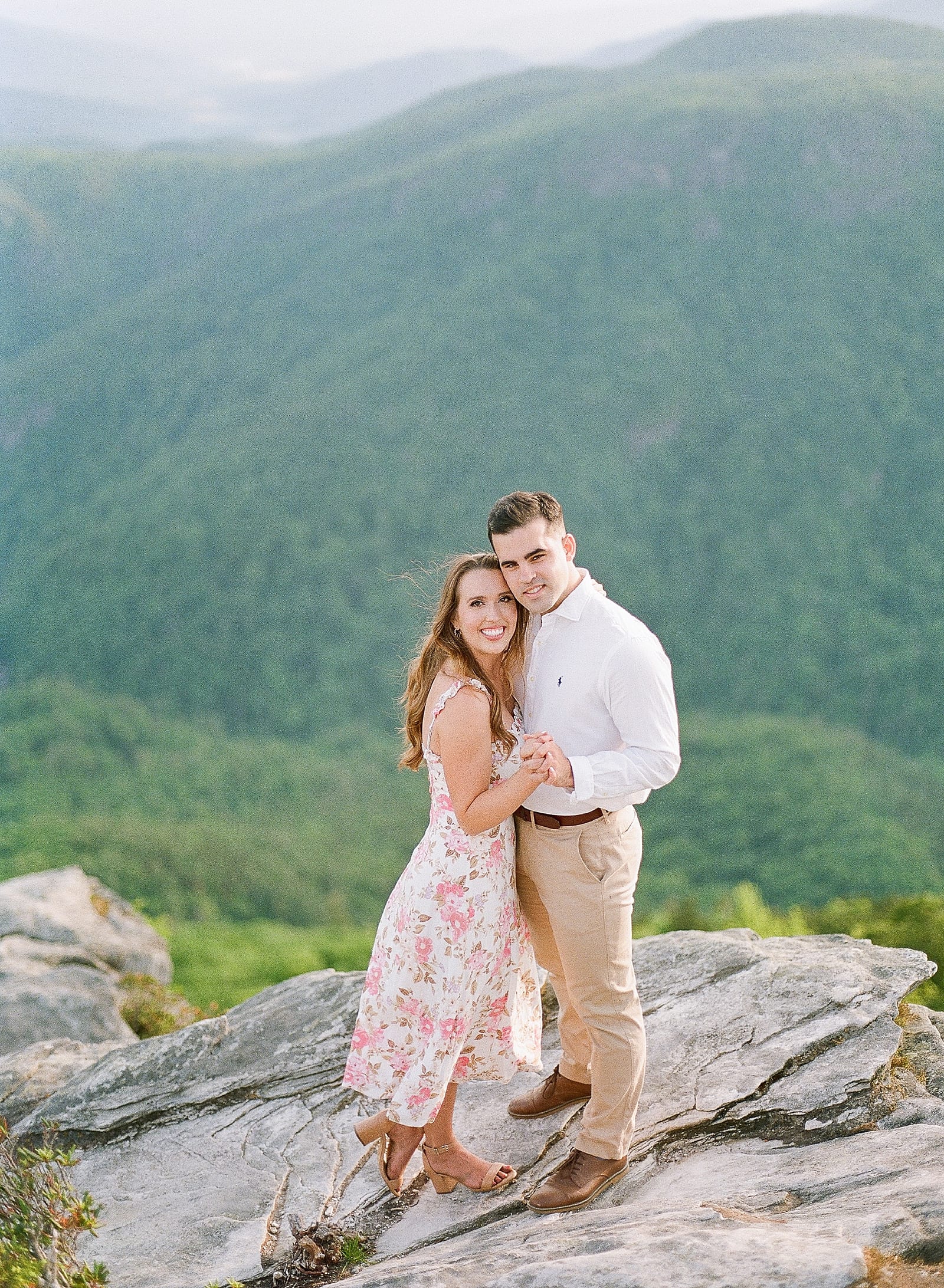Hawksbill Mountain NC Couple Smiling at Camera Hugging Photo