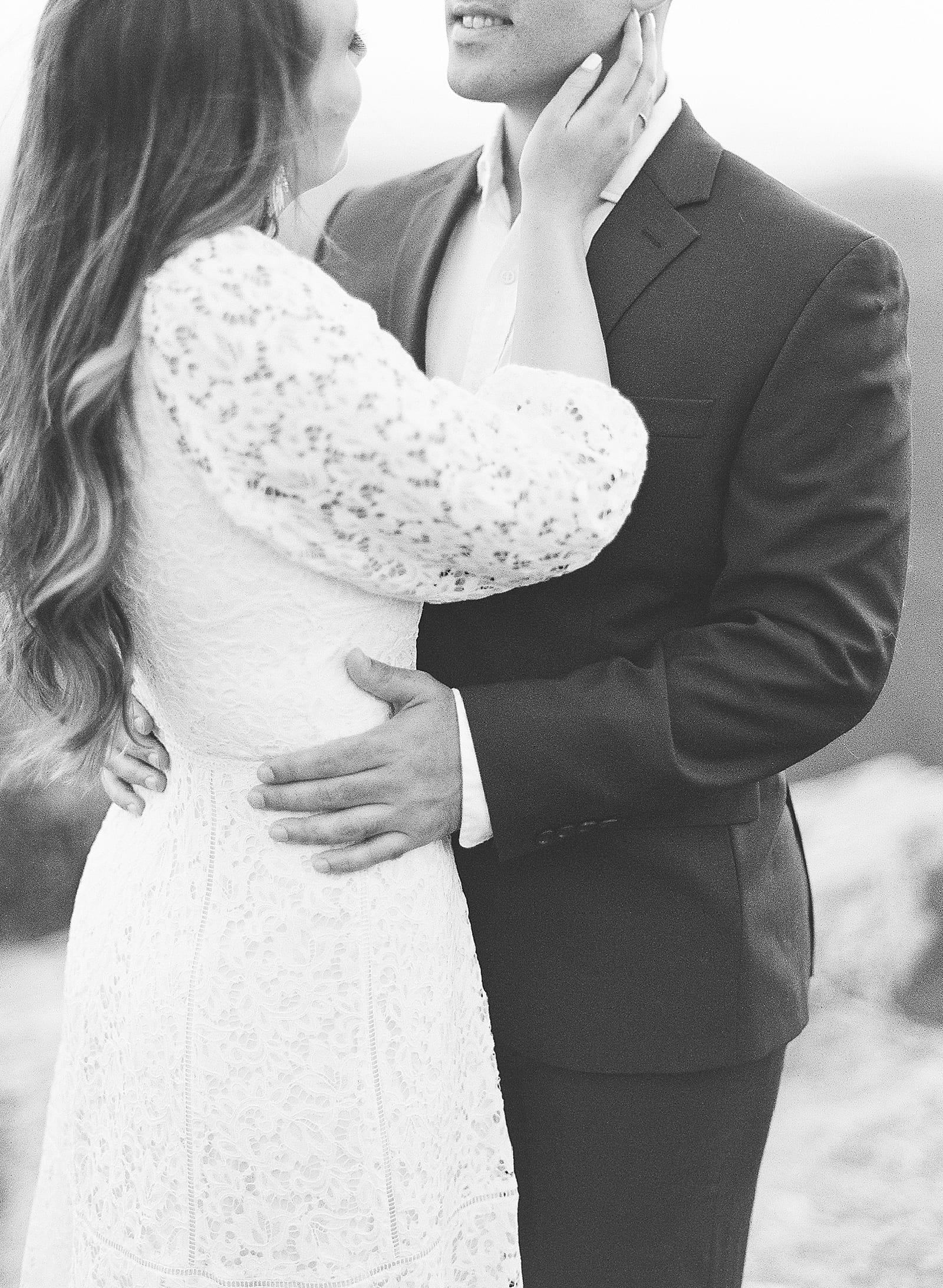 Hawksbill Mountain NC Black and White of Couple Hugging Photo