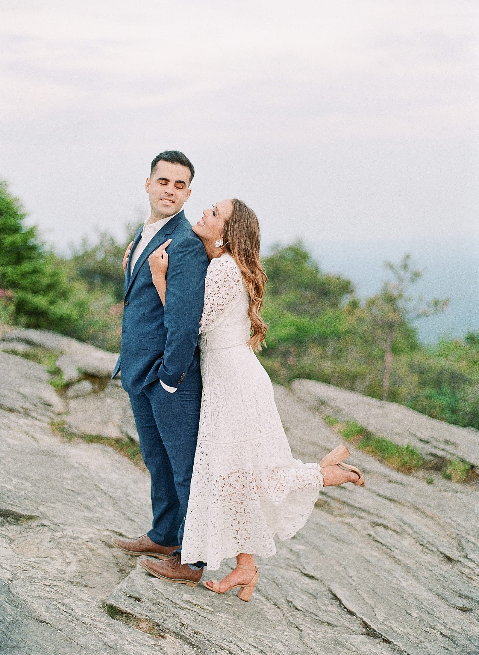 Hawksbill Mountain NC Couple Hugging Smiling at Each Other Photo
