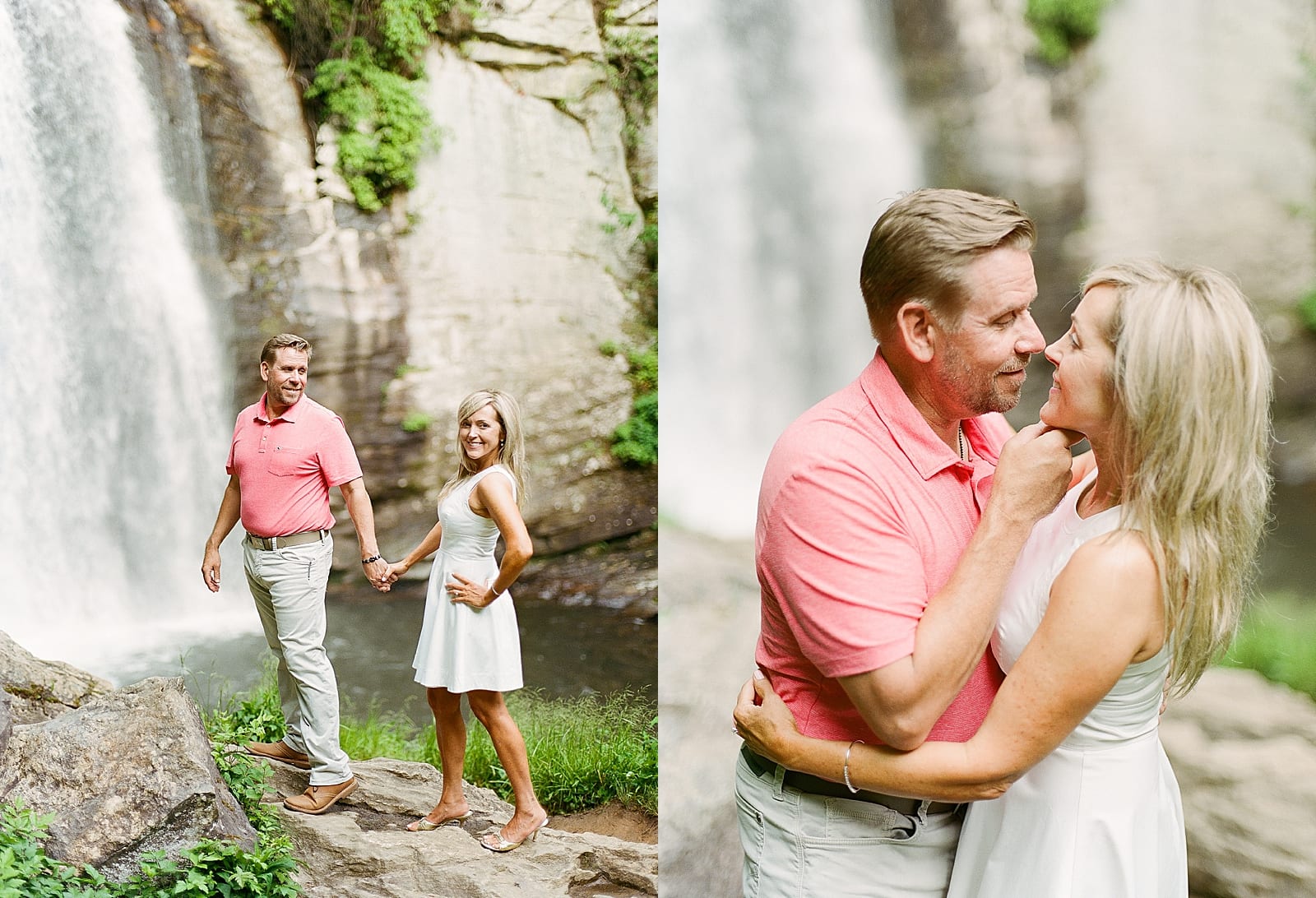 Looking Glass Falls NC Couple Holding Hands and Looking At Each Other Photos