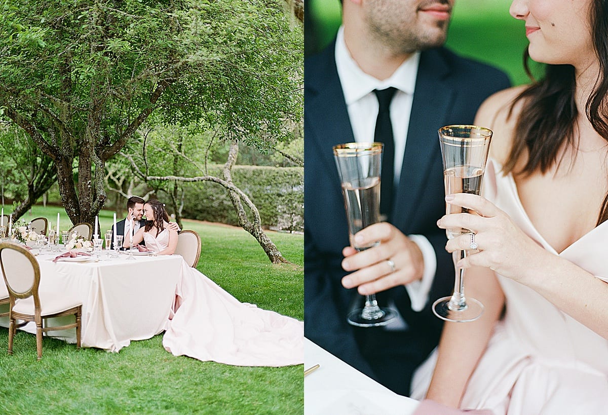 Couple at Table and Holding Champagne Glasses Photos