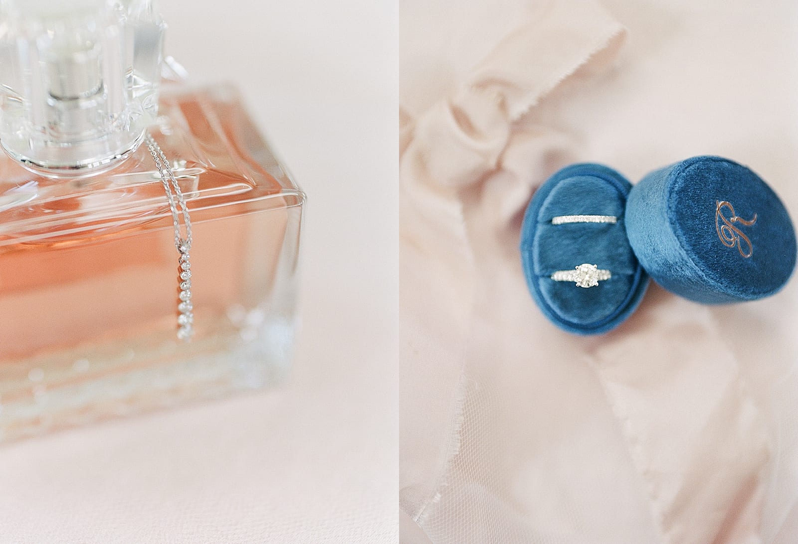 Perfume with Necklace and Rings in Blue Box Photos