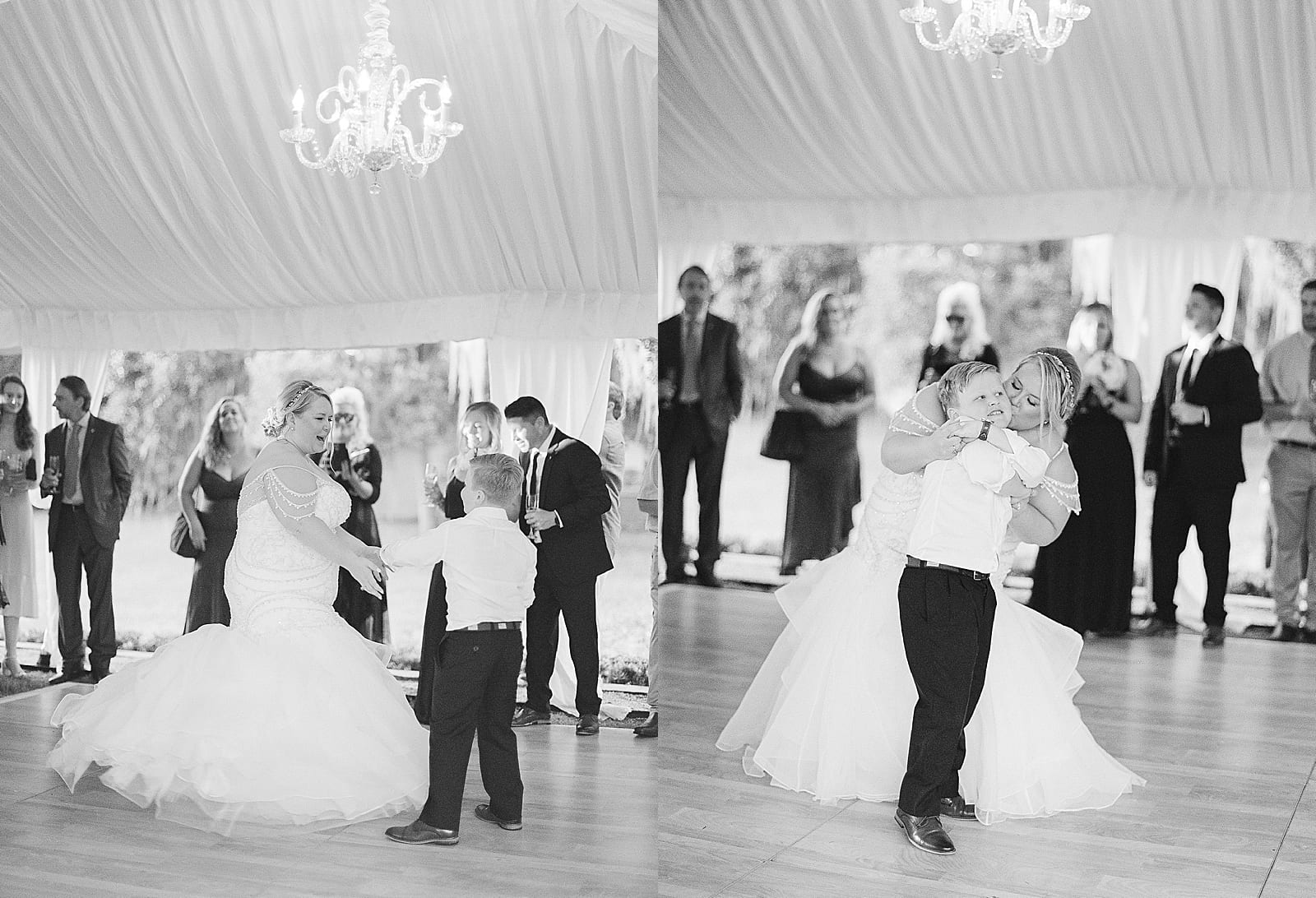 Orlando Wedding Photographer Black and White of Bride Dancing with Son Photos