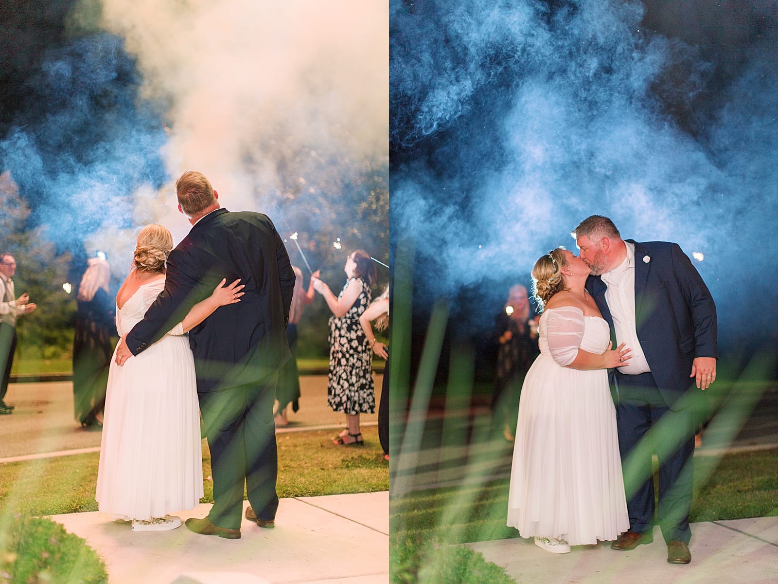 Orlando Wedding Photographer Bride and Groom Kissing Under Fireworks Photos