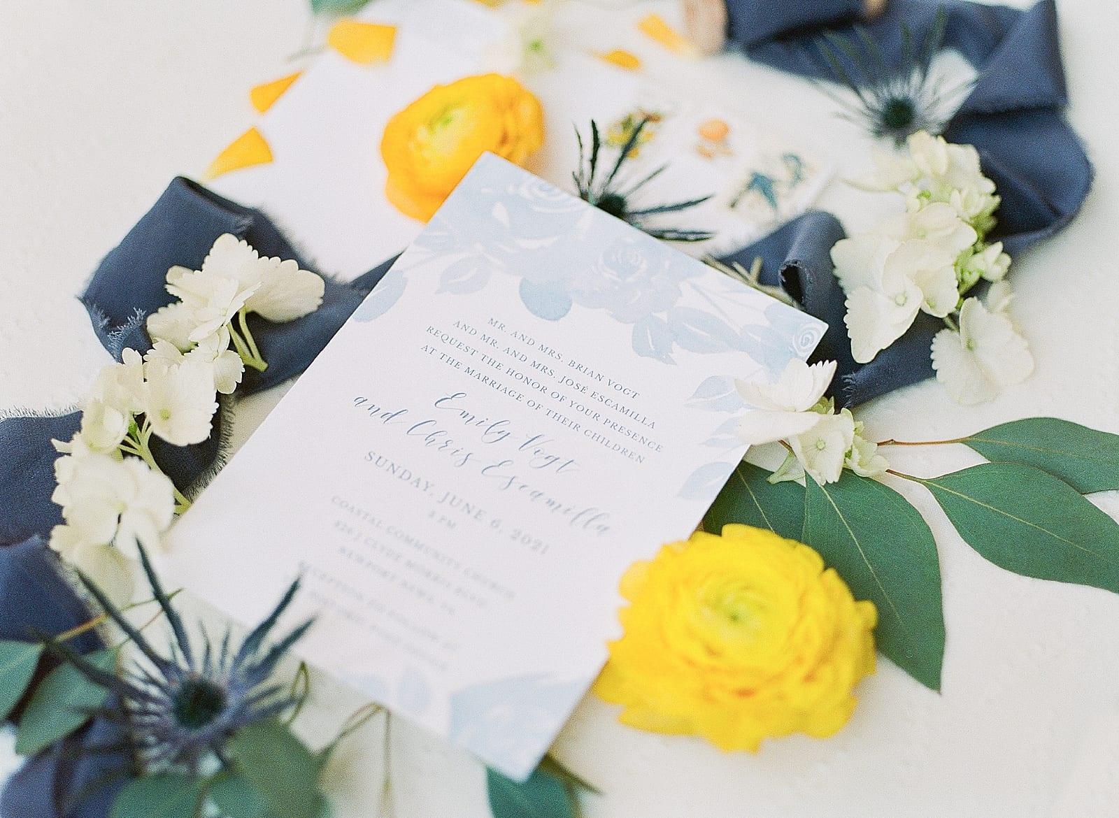 Blue and Yellow Wedding Invitation Photo