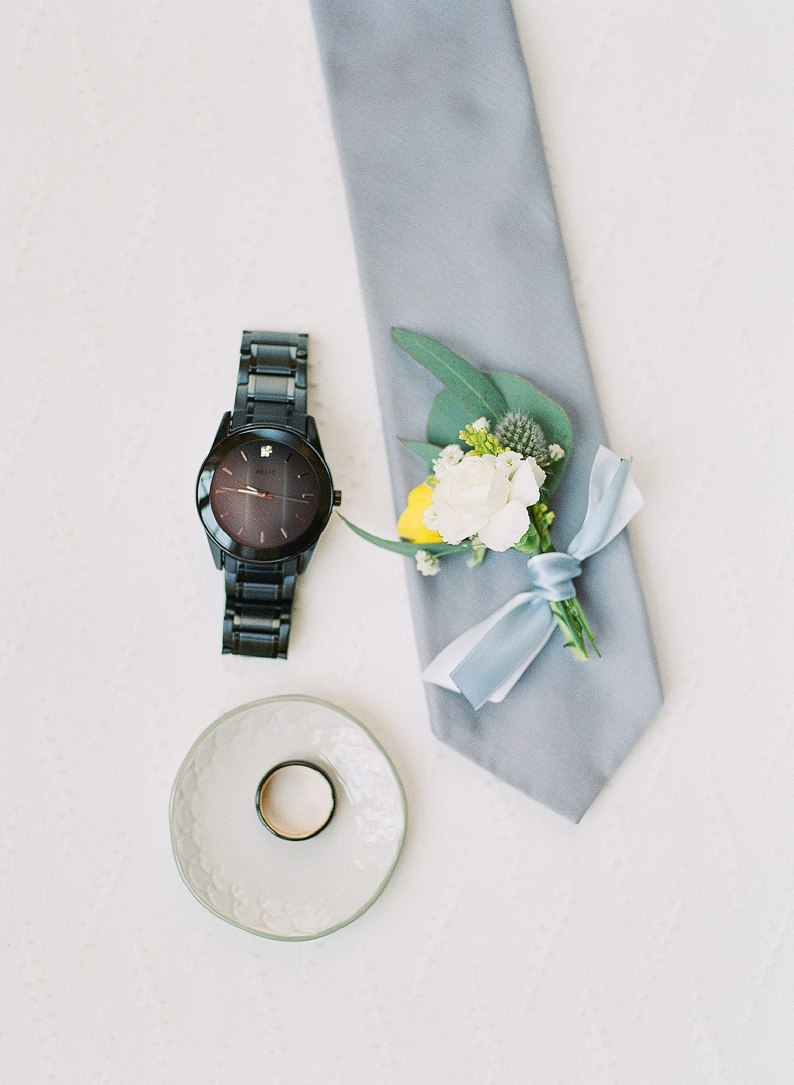 Groom's Details Watch, Tie, Ring, Boutonniere Photo