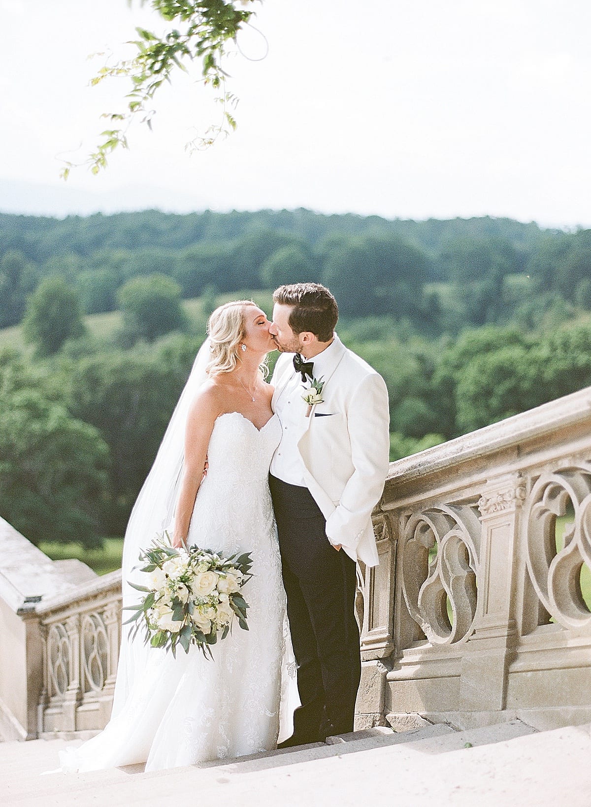 Biltmore Wedding Bride and Groom Kissing On Terrace Steps Photo