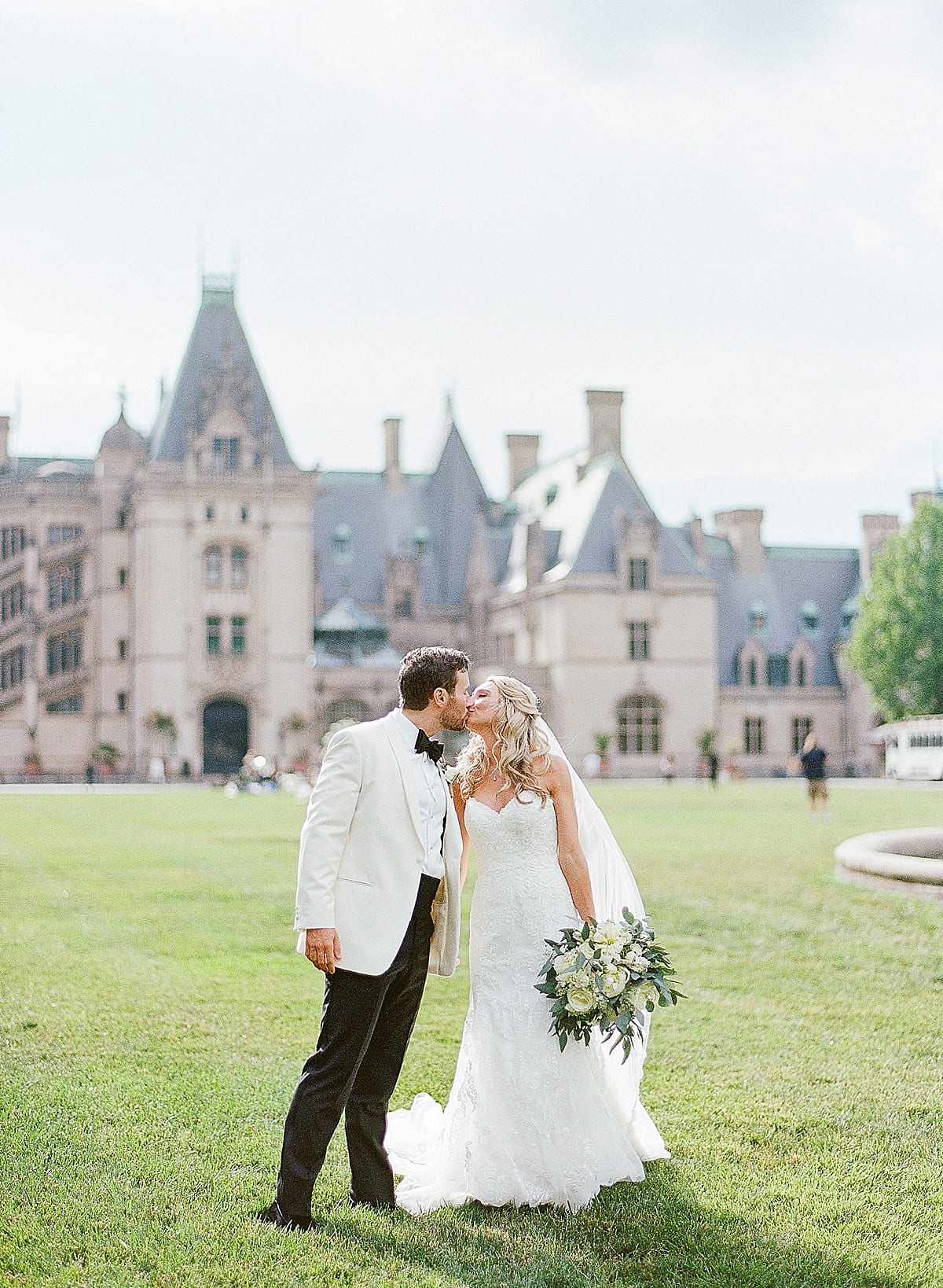 Biltmore Wedding Bride and Groom On Front Lawn Photo