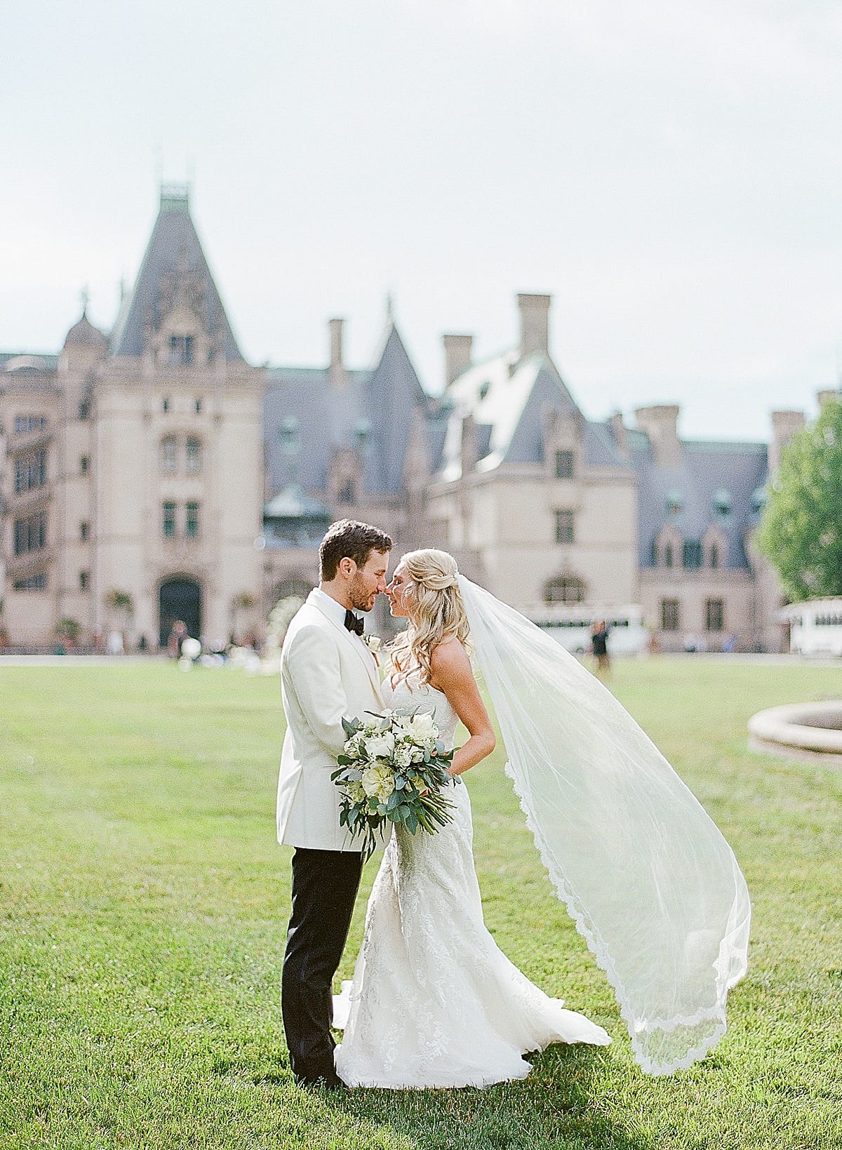 Biltmore Wedding Bride and Groom On Front Lawn Photo