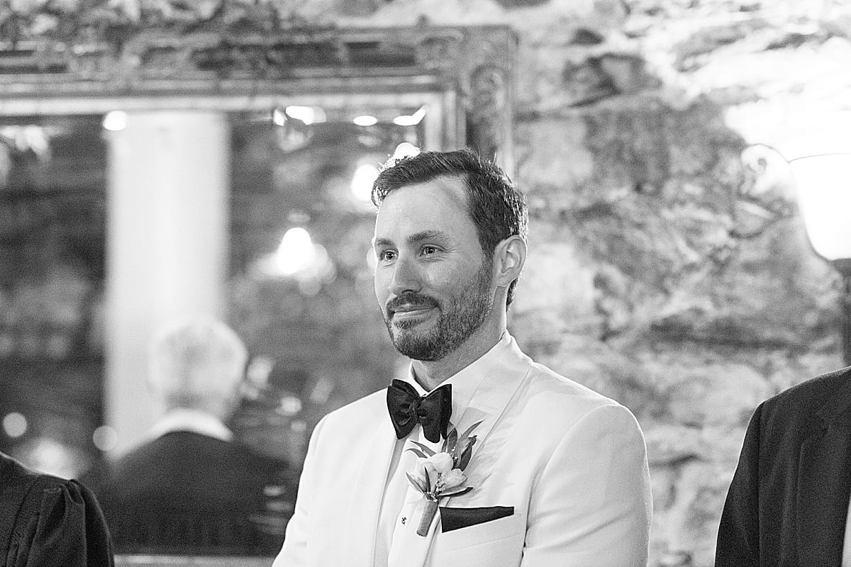 Biltmore Champagne Cellar Wedding Black and White of Groom at Altar Photo