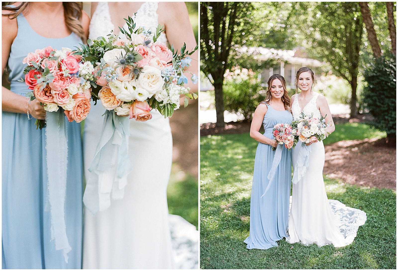 Close up of Bridal Bouquets and Bride with Maid of Honor Photos