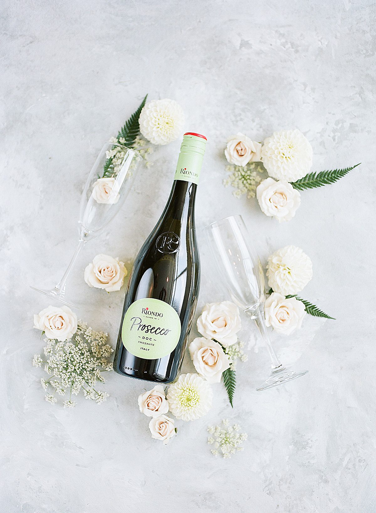 Asheville North Carolina Wedding Champagne with Glasses and Flowers Photo